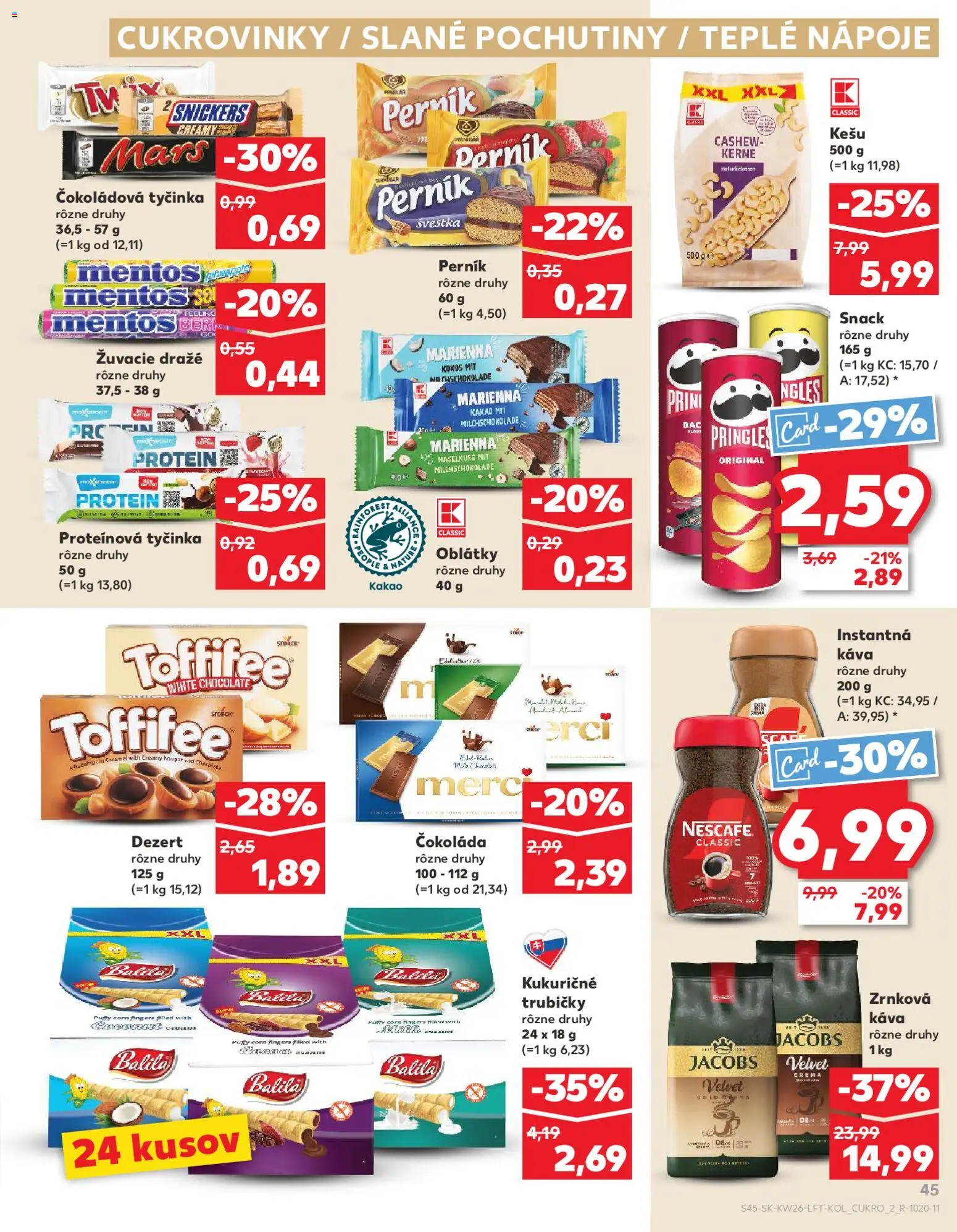 Nové Kaufland akcie – leták je platný od 25.06.2026 | Strana: 45 | Produkty: Pringles, Čokoláda, Toffifee, Soľ