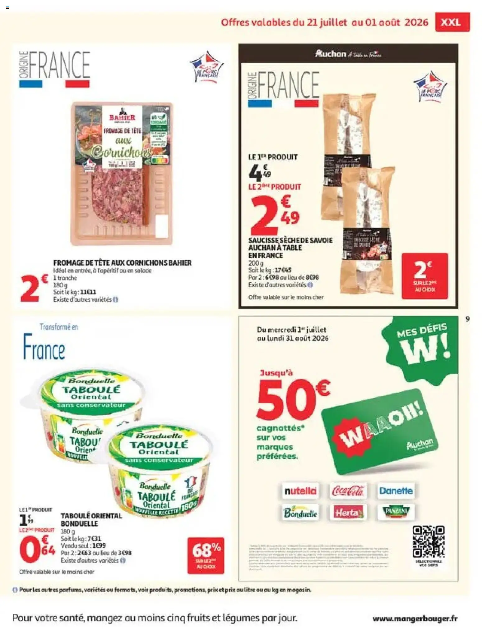 {H1} | Page: 9 | Produits: Salade, Nutella, Fromage, Saucisse