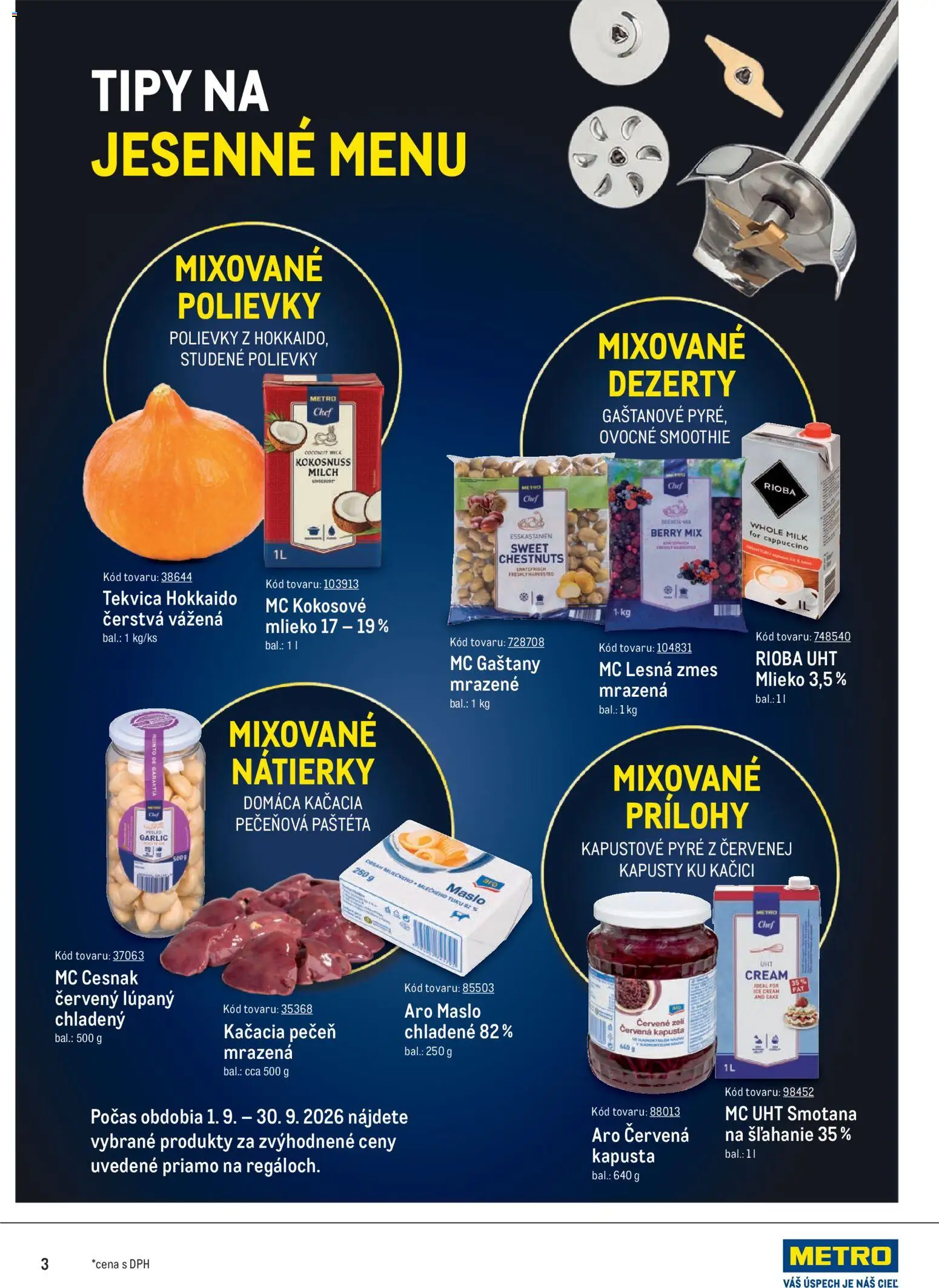 Nové Metro akcie – leták je platný od 09.09.2026 | Strana: 3 | Produkty: Gaštany, Maslo, Tekvica Hokkaido, Cappuccino