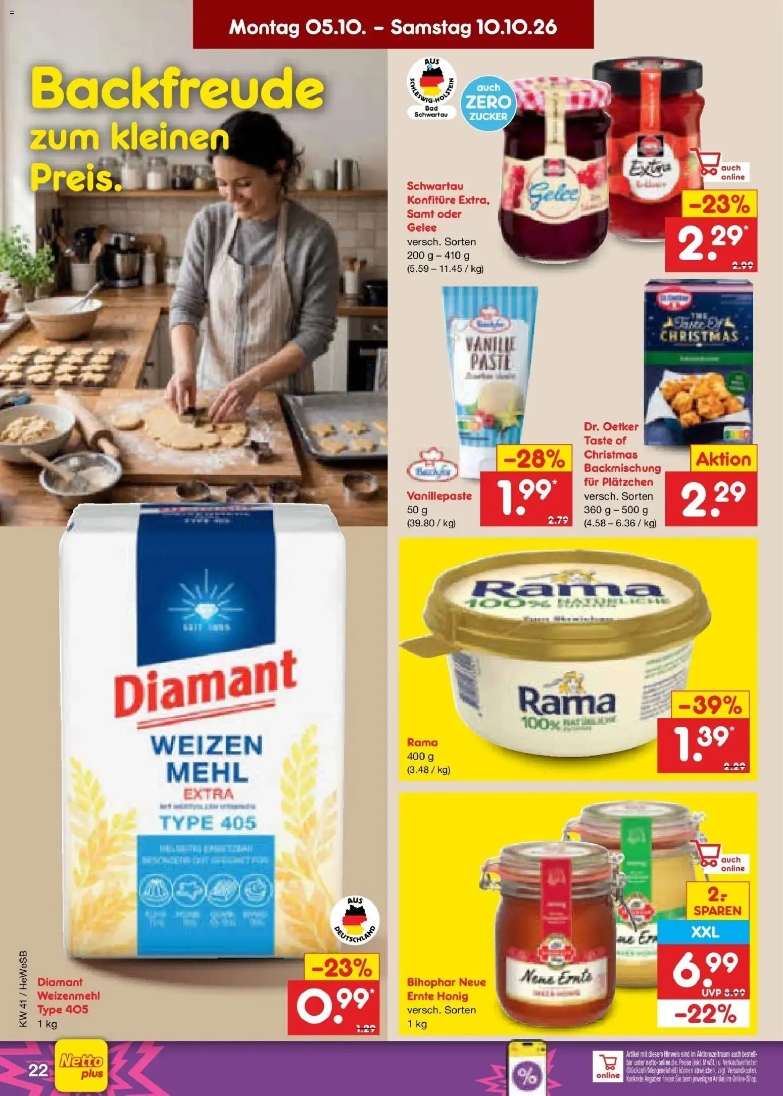 Netto Marken-Discount Prospekt Hamburg (ab 05.10.2026) » Angebote | Seite: 24 | Produkte: Rama, Mehl, Weizenmehl, Zucker