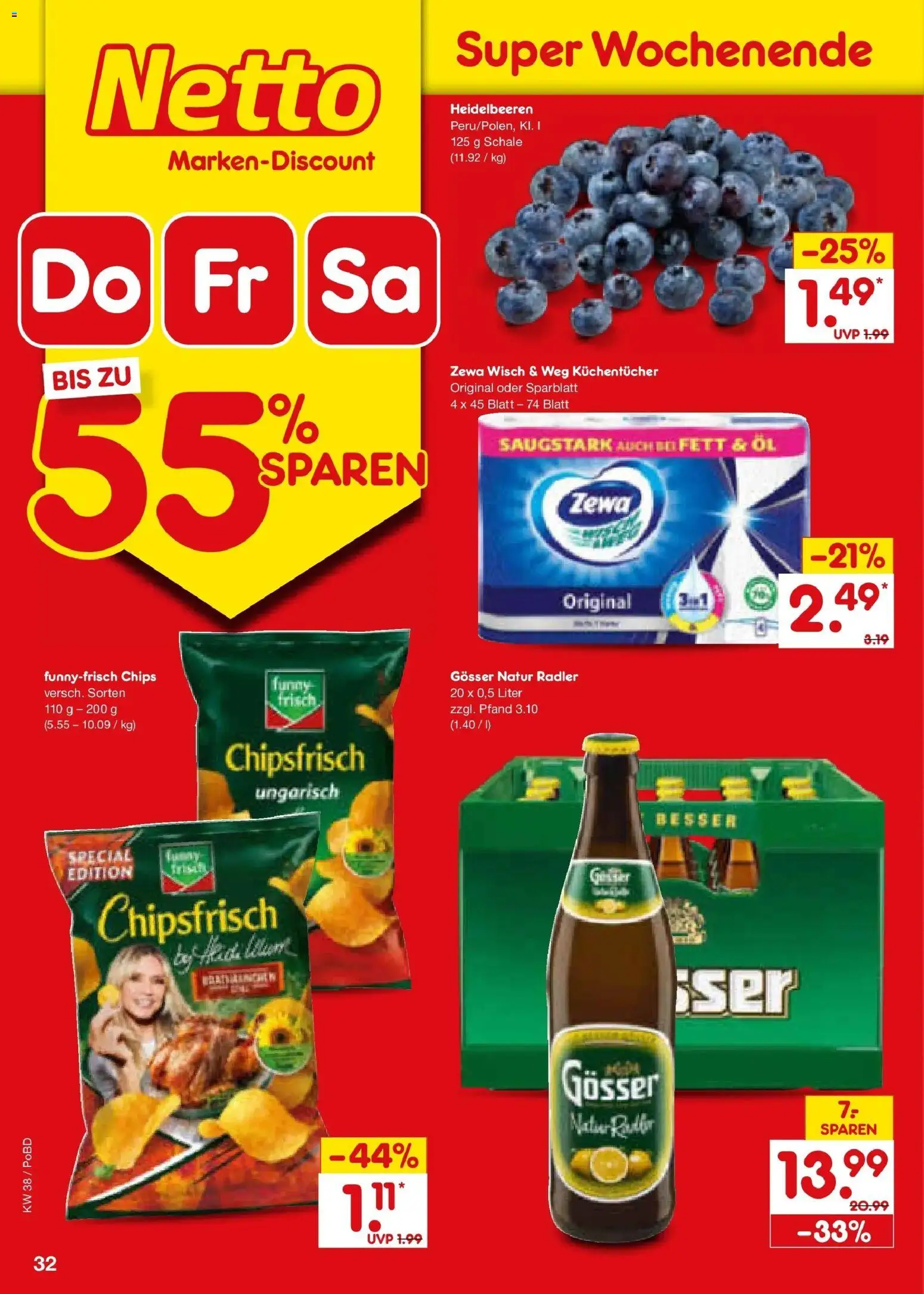 Netto Marken-Discount Prospekt Selb – gültig ab 14.09.2026 | Seite: 46 | Produkte: Zewa, Heidelbeeren, Radler, Chips