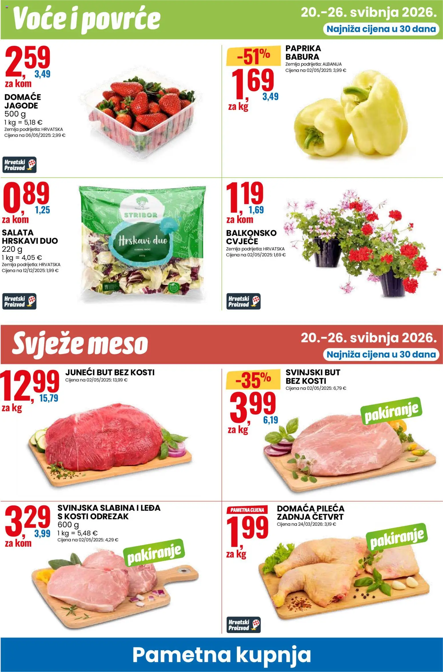 Eurospin katalog | vrijedi od 20.05.2026 | Stranica: 6 | Proizvodi: Svinjski but, Jagode, Salata, Voće