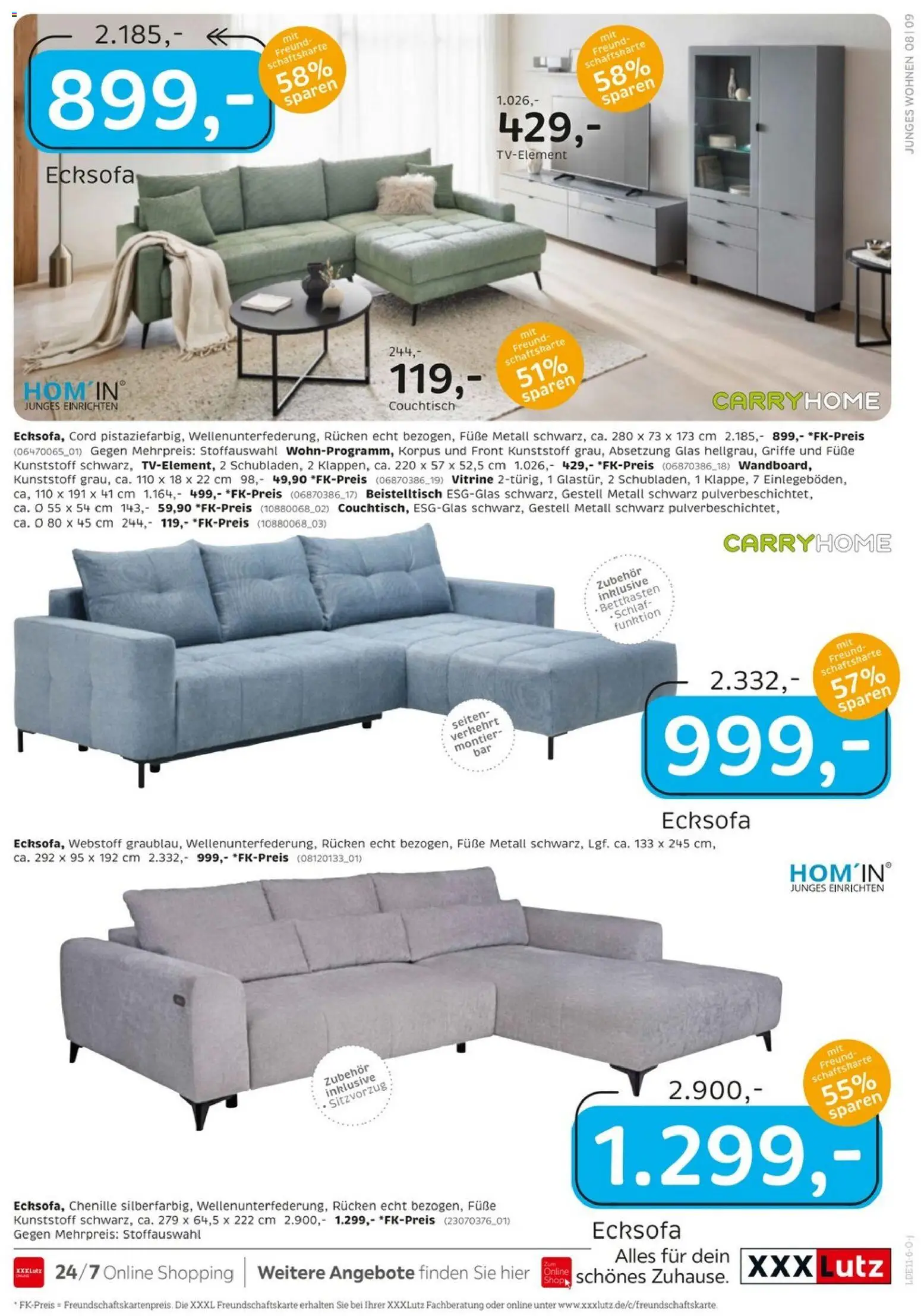 XXXLutz Junges Wohnen – gültig ab 24.10.2026 | Seite: 8 | Produkte: Ecksofa, Beistelltisch, Vitrine, Couchtisch