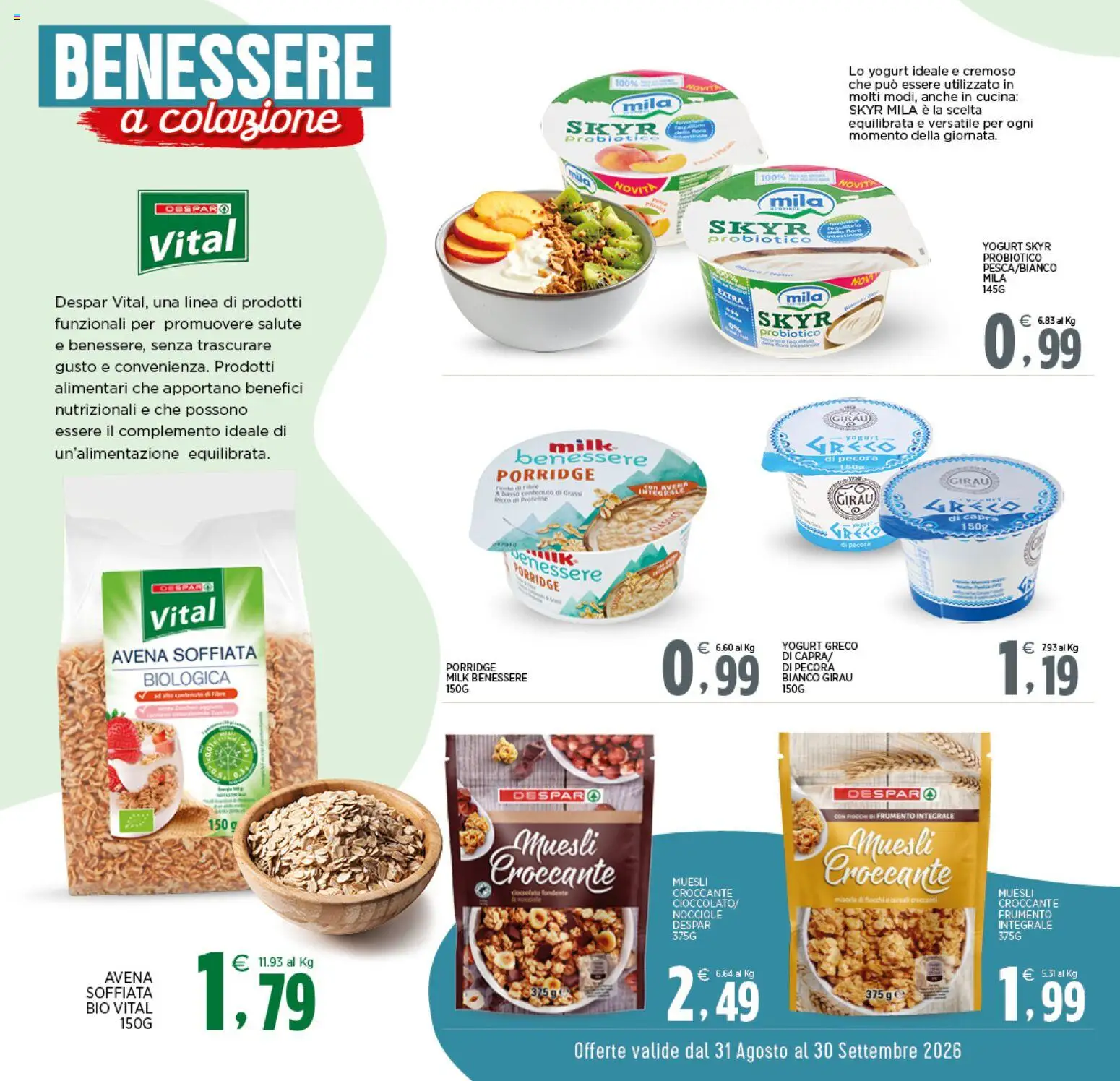Volantino Interspar del 31/08/2026 | Pagina: 2 | Prodotti: Muesli, Prodotti alimentari, Nocciole, Skyr