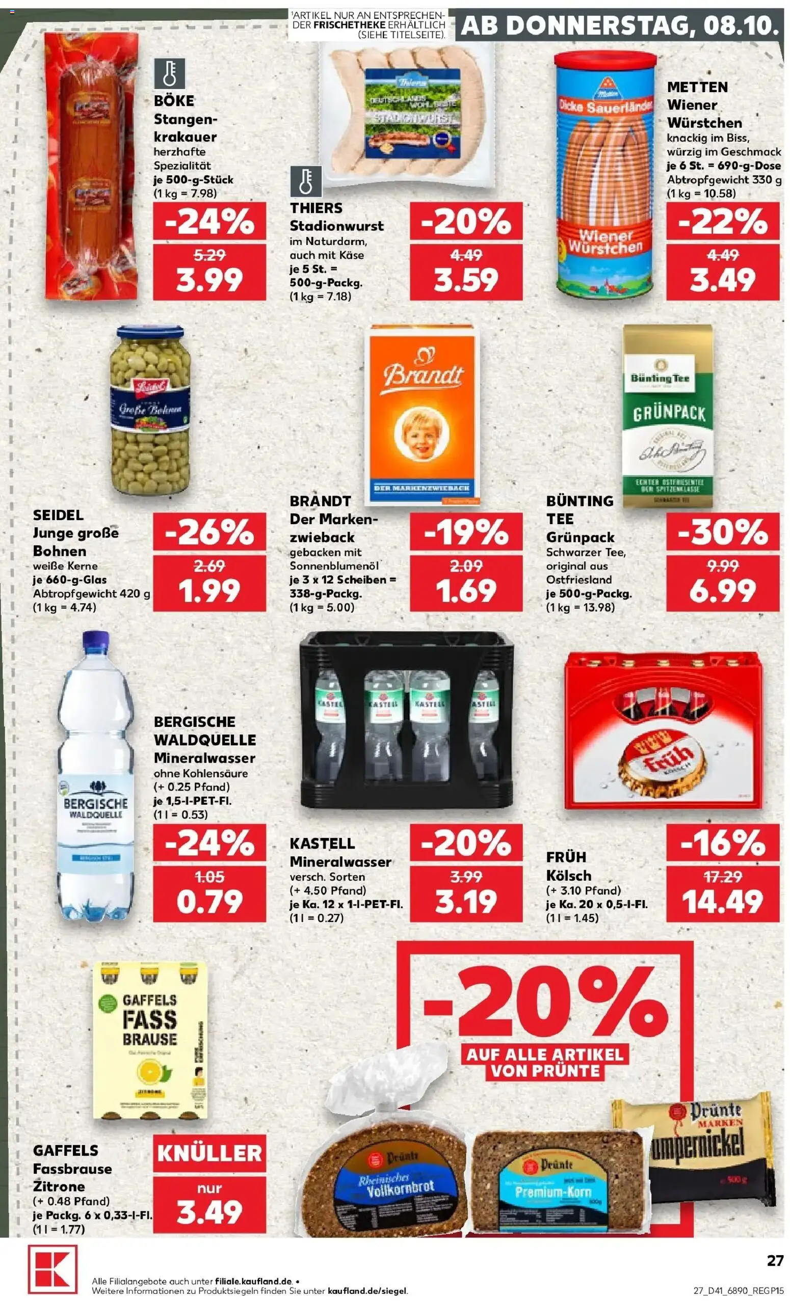 Prospekt Kaufland ab 08.10.2026 » Angebote Online zum Blättern | Seite: 27 | Produkte: Sonnenblumenol, Vollkornbrot, Mineralwasser, Tee