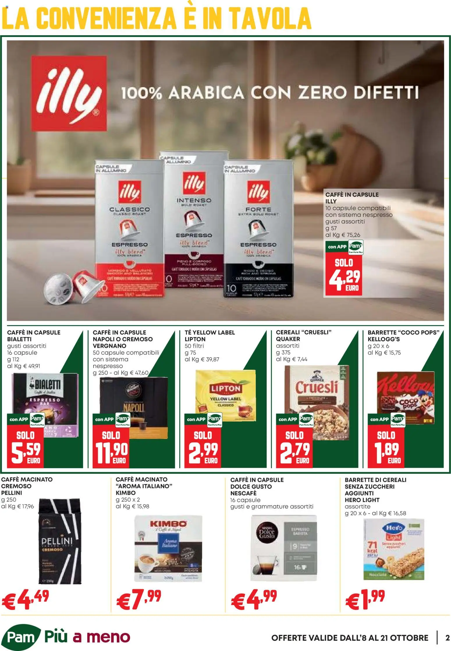 Volantino PAM del 08/10/2026 | Pagina: 2 | Prodotti: Caffe in capsule, Nescafé, Kimbo, Macinato