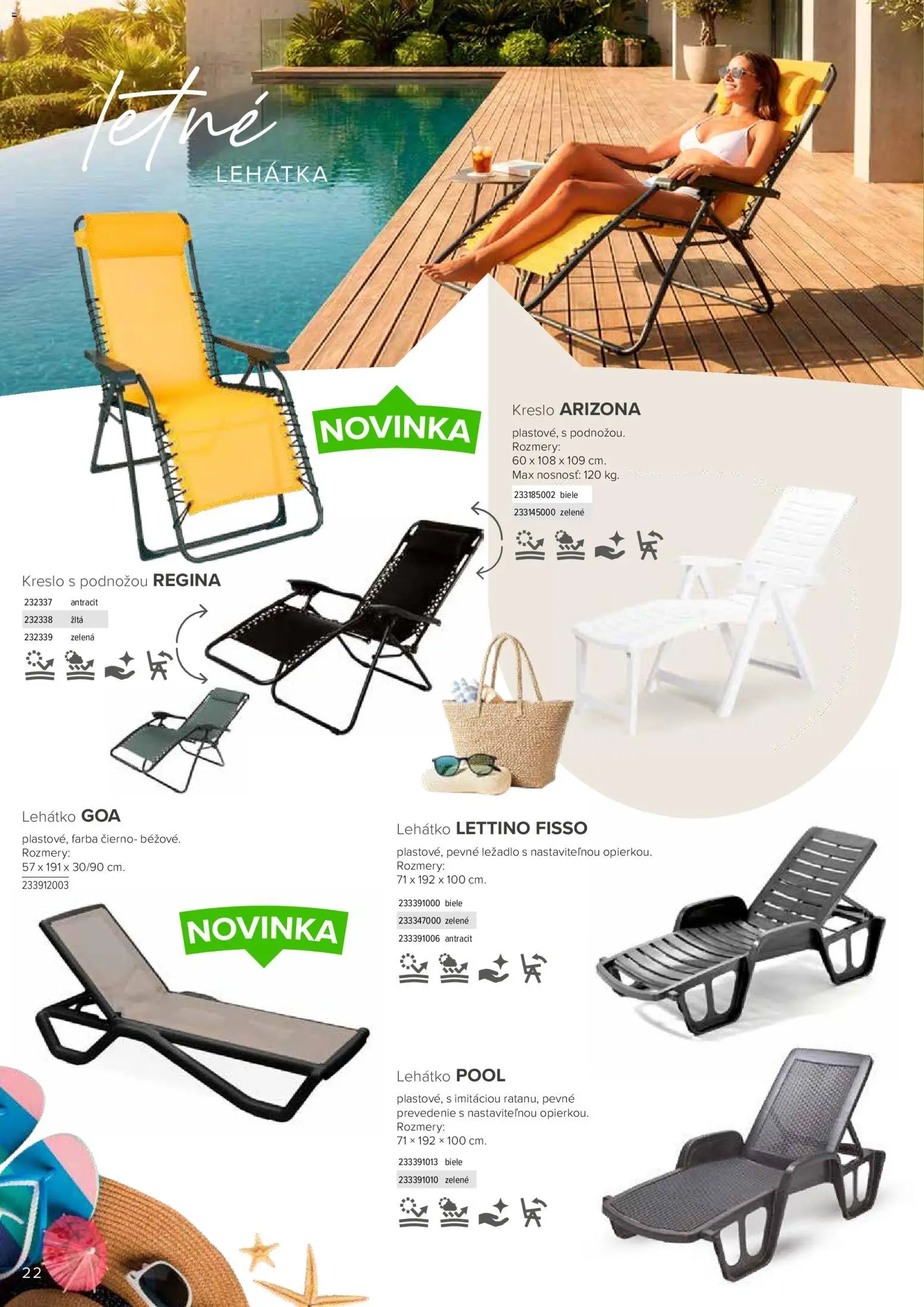 Nové Kinekus akcie – leták je platný od 17.06.2026 | Strana: 22 | Produkty: Lehátka, Lehátko, Kreslo