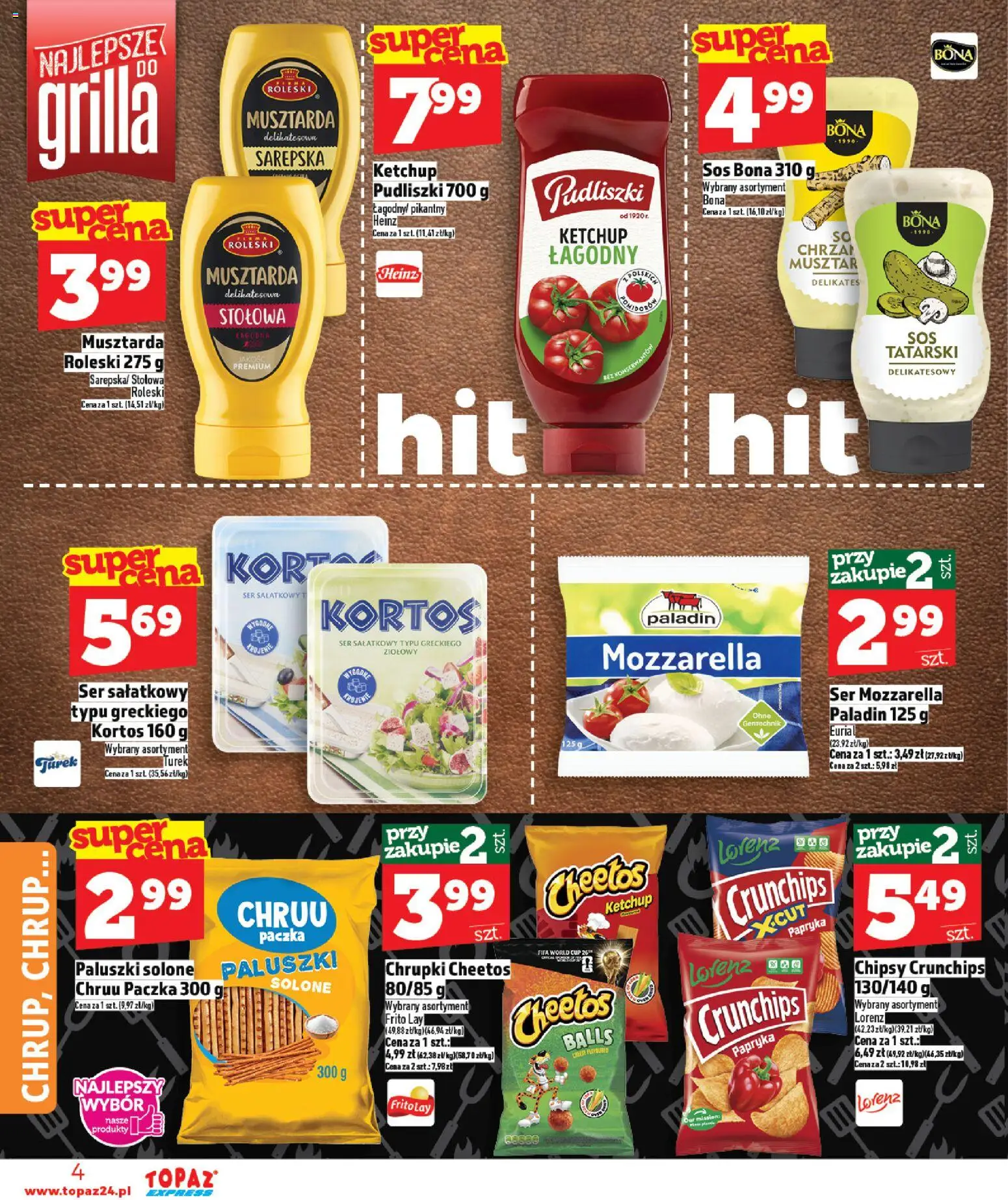 Topaz gazetka - Express od 14.05.2026 | Strona: 4 | Produkty: Chipsy, Papryka, Paluszki, Mozzarella