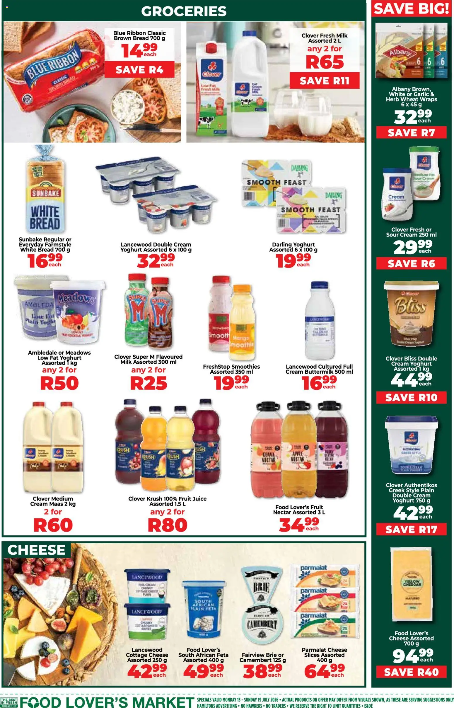 New Food Lover's Market catalogue – valid from 13/07/2026 | Page: 4 | Products: Yoghurt, Milk, Bread, Sour cream