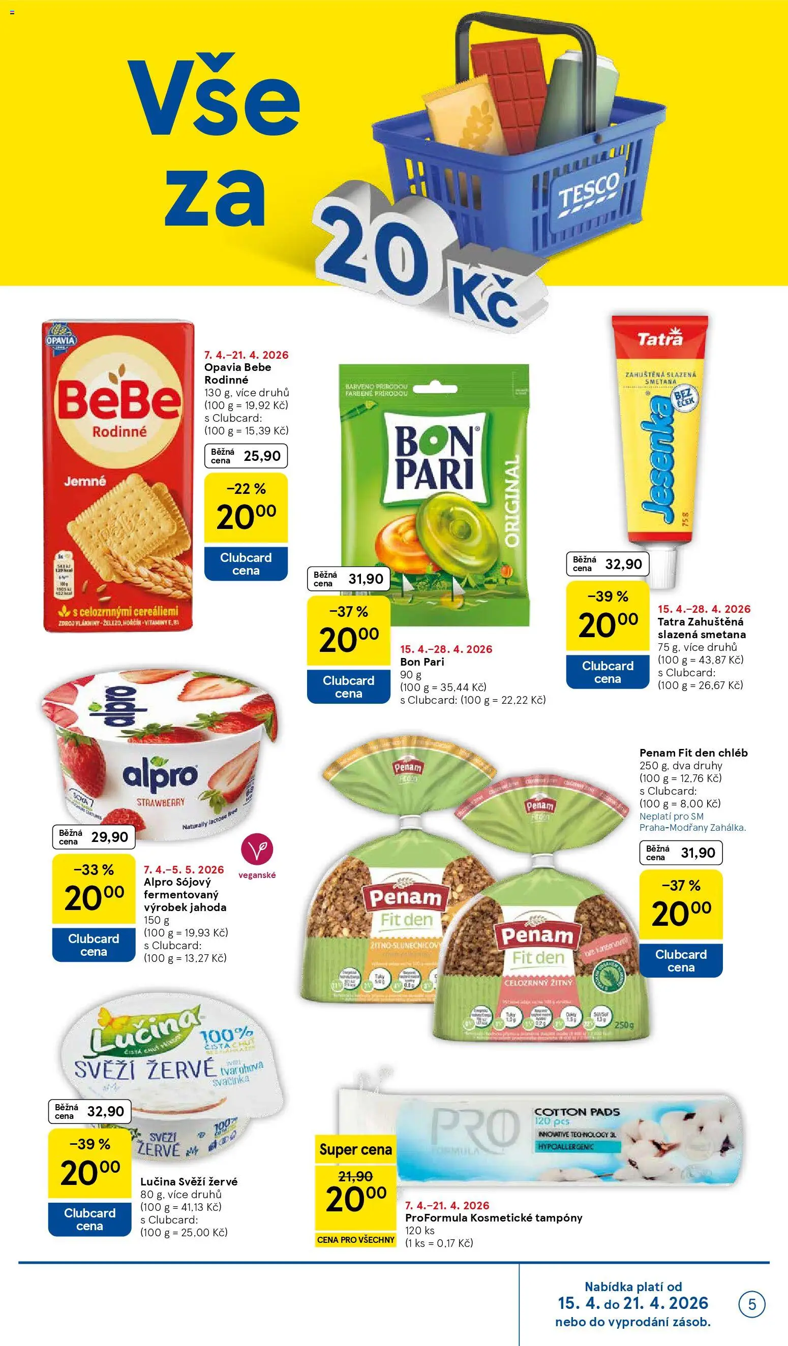 Tesco leták - Supermarket od 15.04.2026 | Strana: 5 | Produkty: Smetana, Vitamíny, Žervé, Tampony