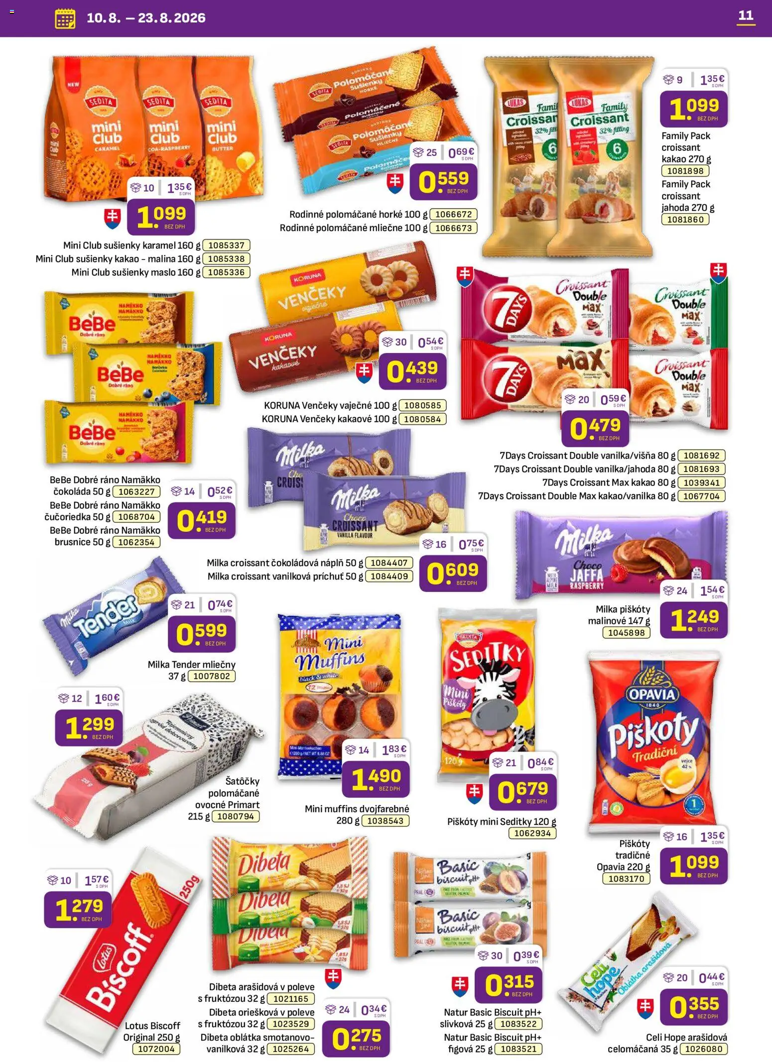 Nové Libex akcie – leták je platný od 10.08.2026 | Strana: 11 | Produkty: BeBe Dobré ráno, Maslo, Venčeky, Brusnice
