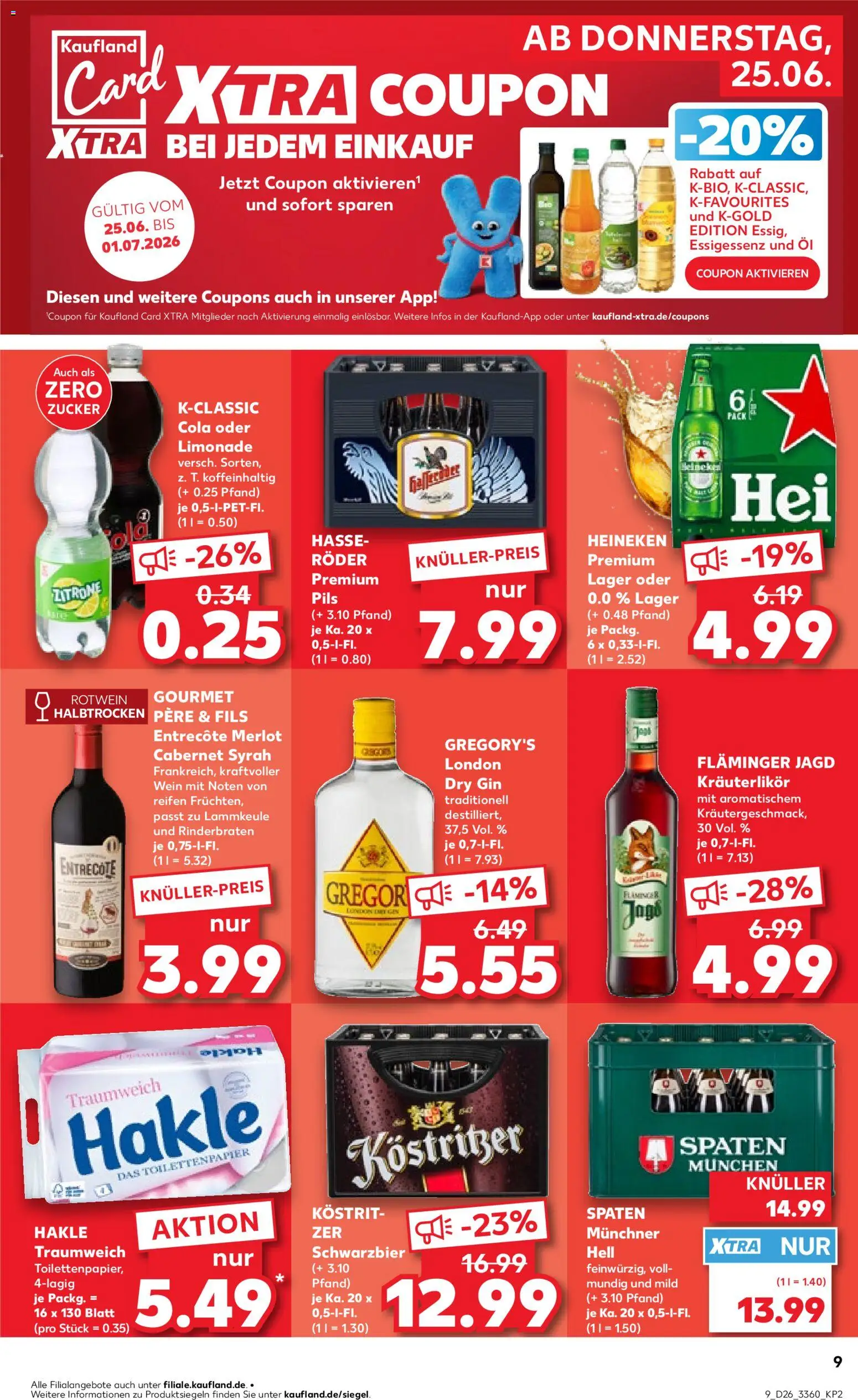Kaufland Německo leták - Berlin od 25.06.2026 | Strana: 9 | Produkty: Heineken, Gin, Merlot, Dry gin