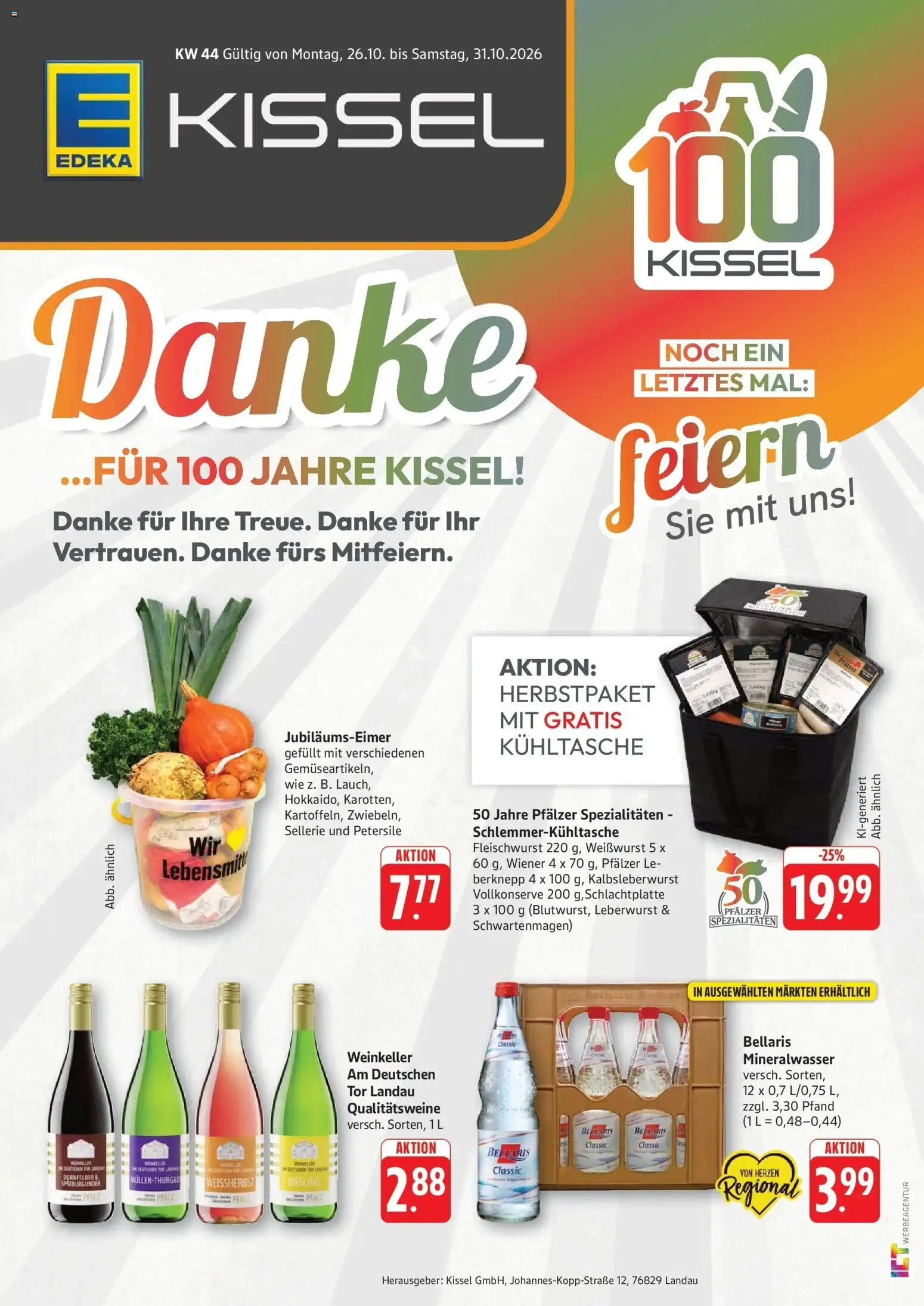 Edeka Prospekt Kröppen (ab 26.10.2026) » Angebote Online | Seite: 1 | Produkte: Spezialitäten, Weißwurst, Mineralwasser, Kühltasche