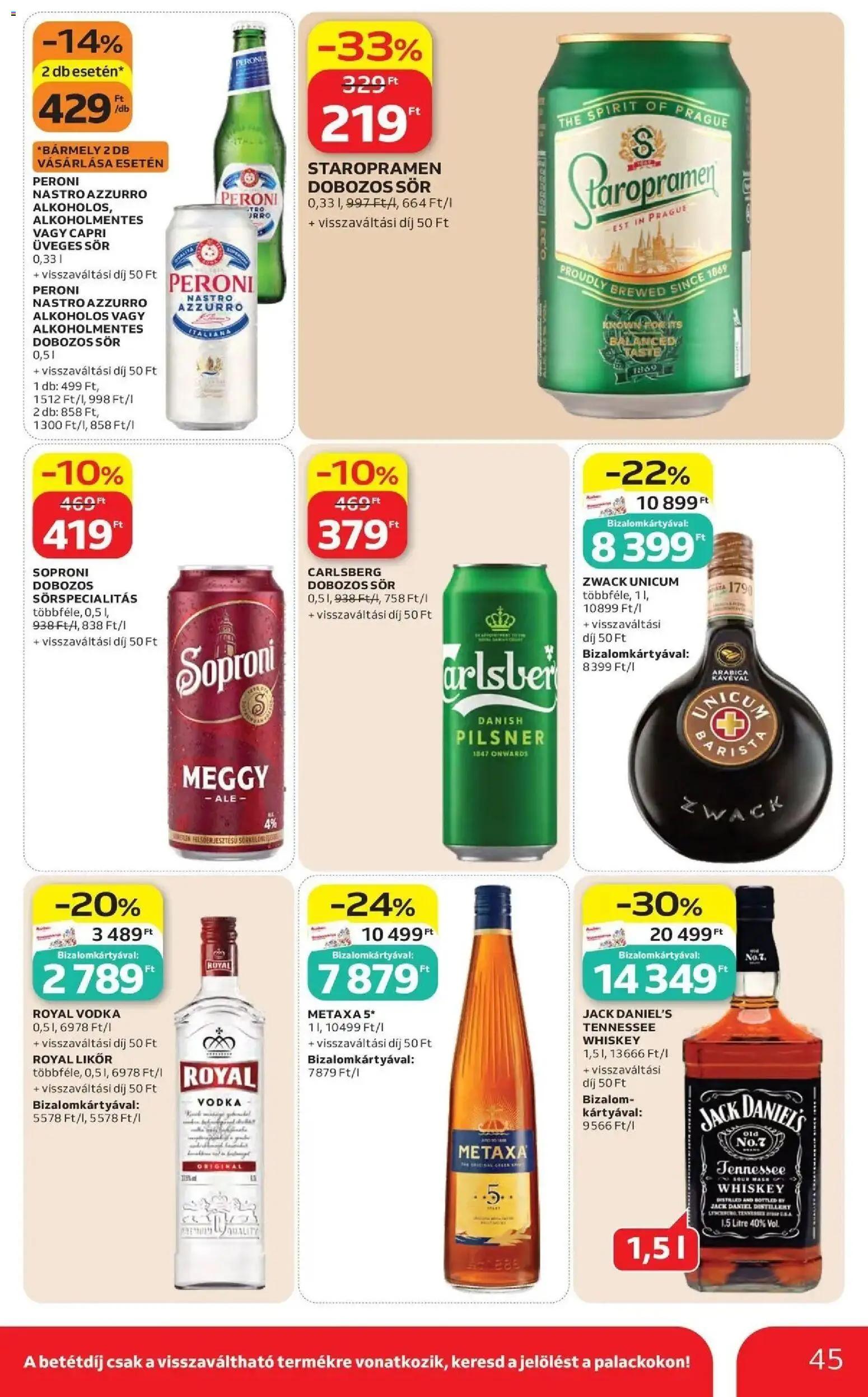 Auchan akciós ujság - amely érvényes a következő dátumtól: 07.05.2026 | Oldal: 45 | Termékek: Metaxa, Whiskey, Meggy, Vodka
