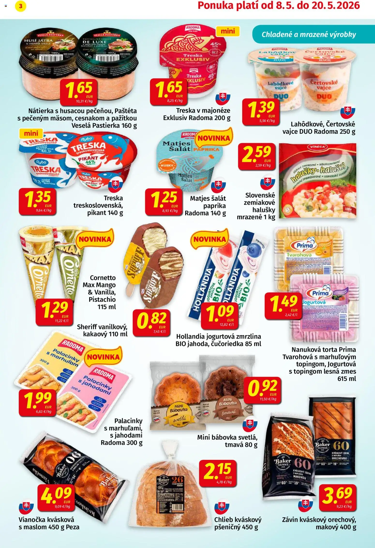 Nové Koruna akcie – leták je platný od 08.05.2026 | Strana: 3 | Produkty: Paprika, Chlieb, Zmrzlina, Mango