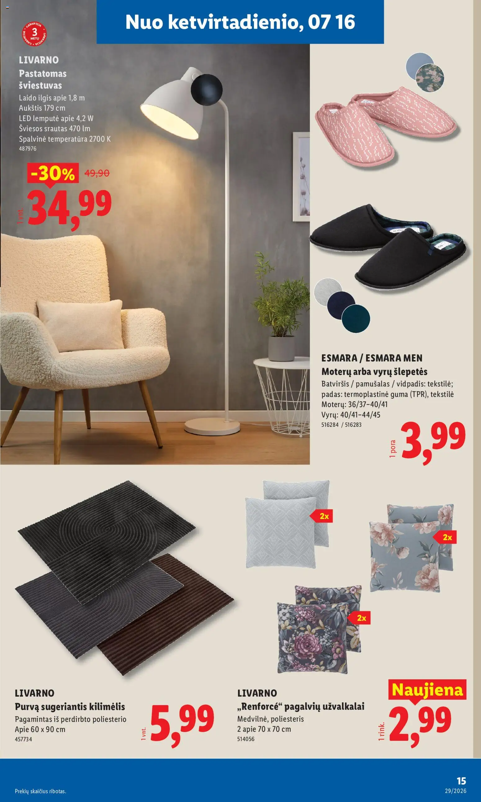 LIDL akcijos nuo 2026.07.13 | Puslapis: 15 | Prekių: Kilimėlis, Šlepetės