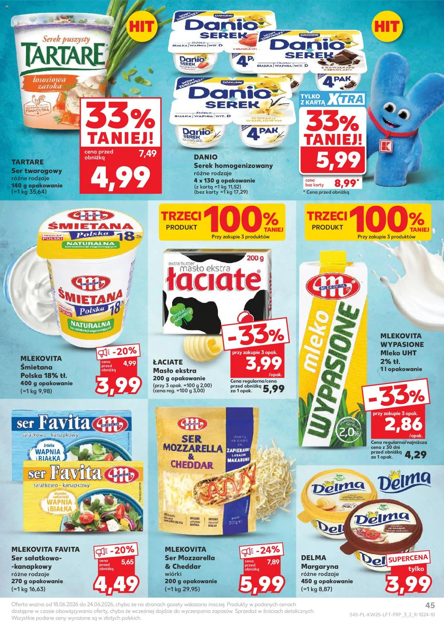 Kaufland Polsko leták od 18.06.2026 | Strana: 45 | Produkty: Mléko, Karty, Mozzarella, Lasagne