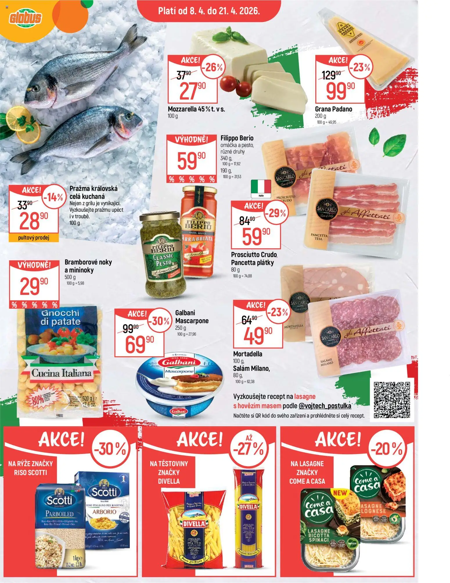 Globus leták - České Budějovice od 08.04.2026 | Strana: 3 | Produkty: Salám, Mortadella, Lasagne, Grana Padano