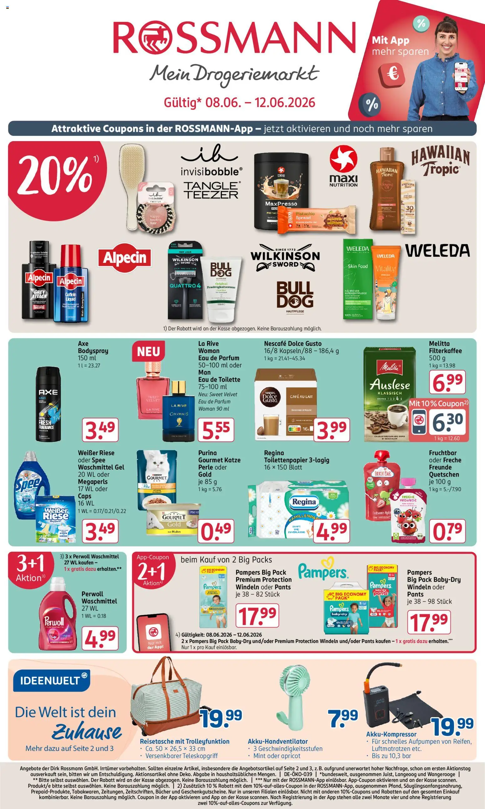 Rossmann Prospekt – gültig ab 08.06.2026 | Seite: 1 | Produkte: Perwoll, Reisetasche, Dolce gusto, Toilettenpapier