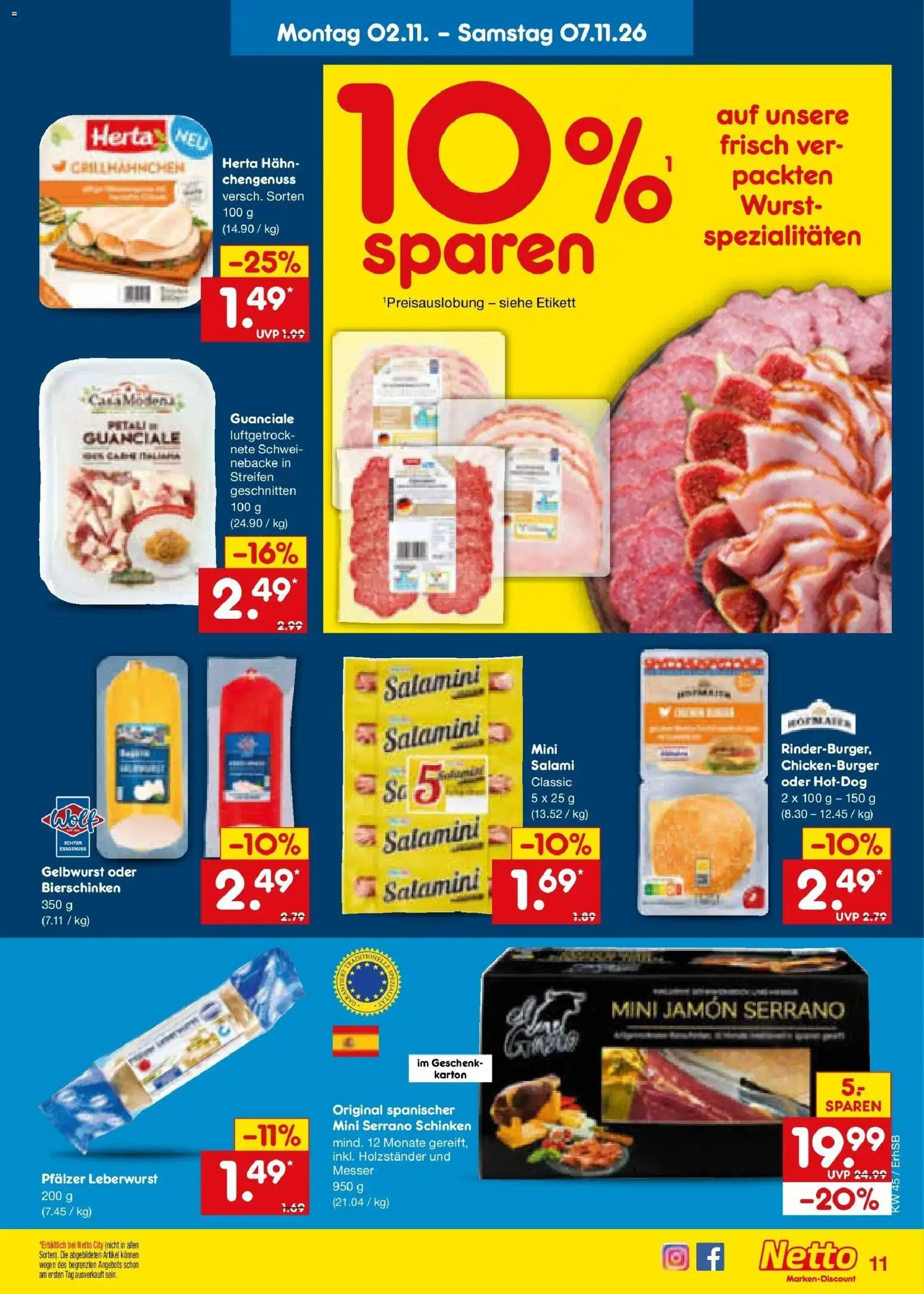 Netto Marken-Discount Prospekt Mauern – gültig ab 02.11.2026 | Seite: 17 | Produkte: Spezialitäten, Wurst, Serrano schinken, Schinken