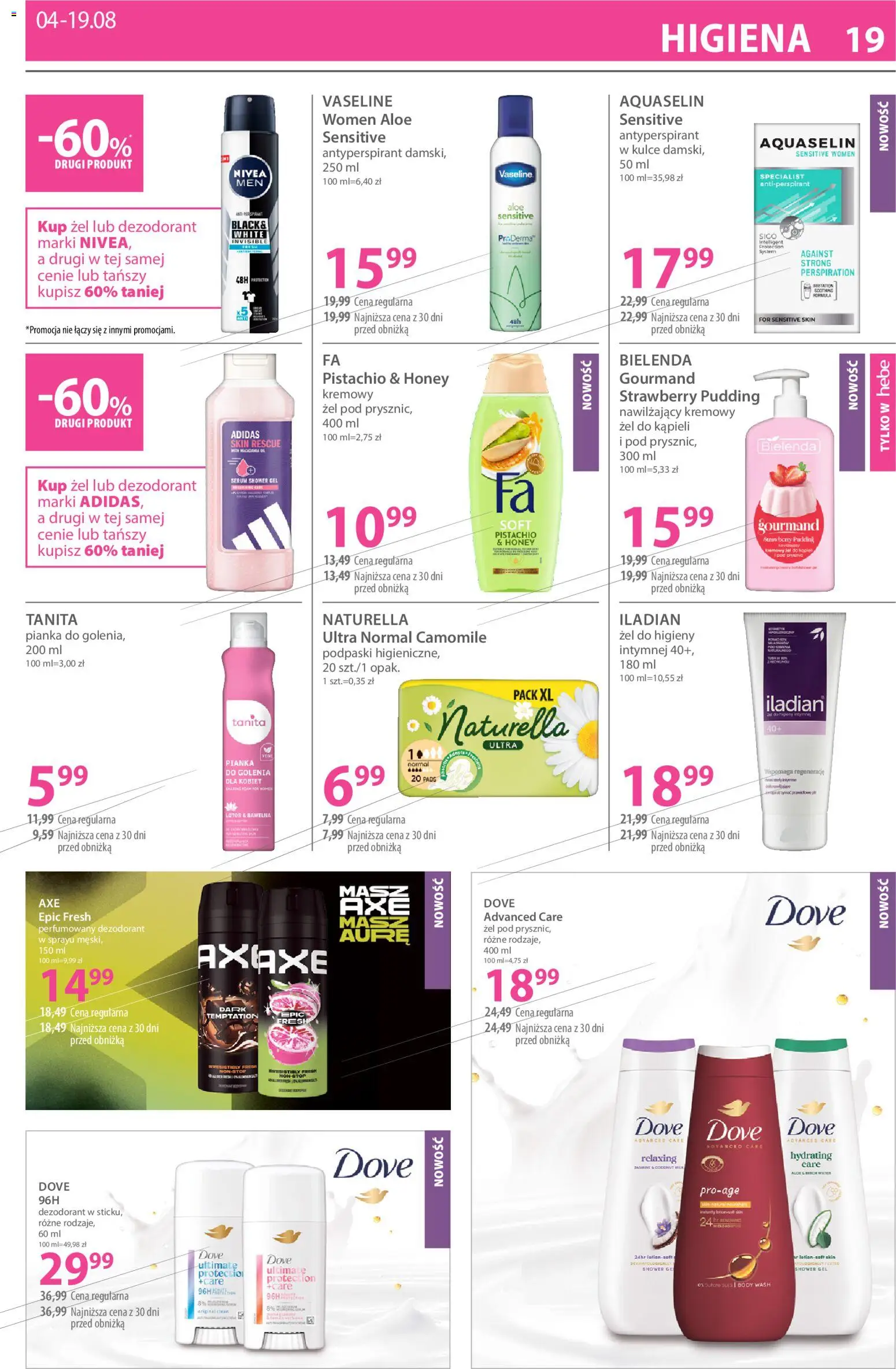 Hebe gazetka od 04.08.2026 | Strona: 19 | Produkty: Podpaski, Body, Dezodorant, Antyperspirant
