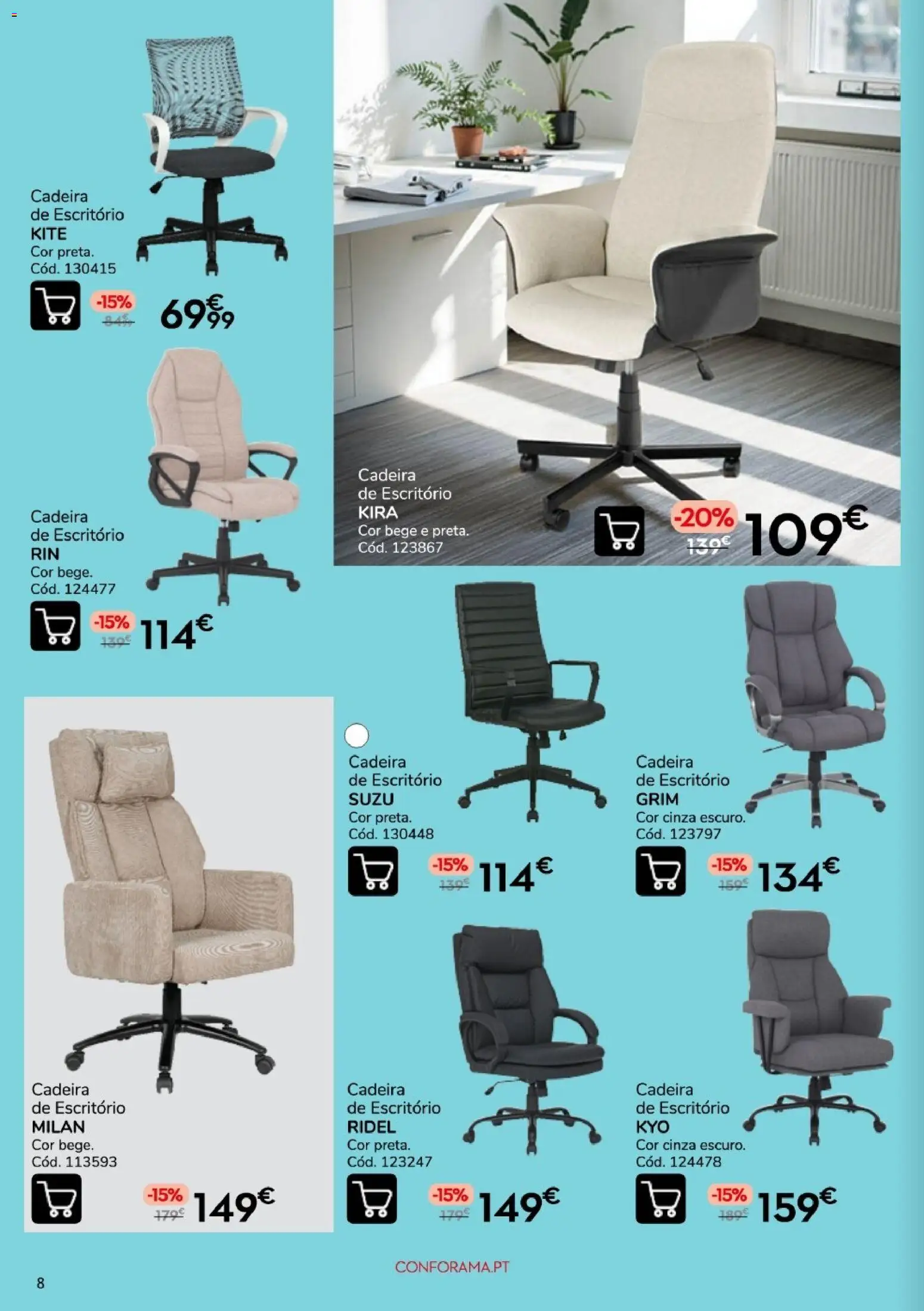 Conforama - Quinzena top │ válido de 10/09/2026 | Página: 8 | Produtos: Cadeira de escritório, Cadeira