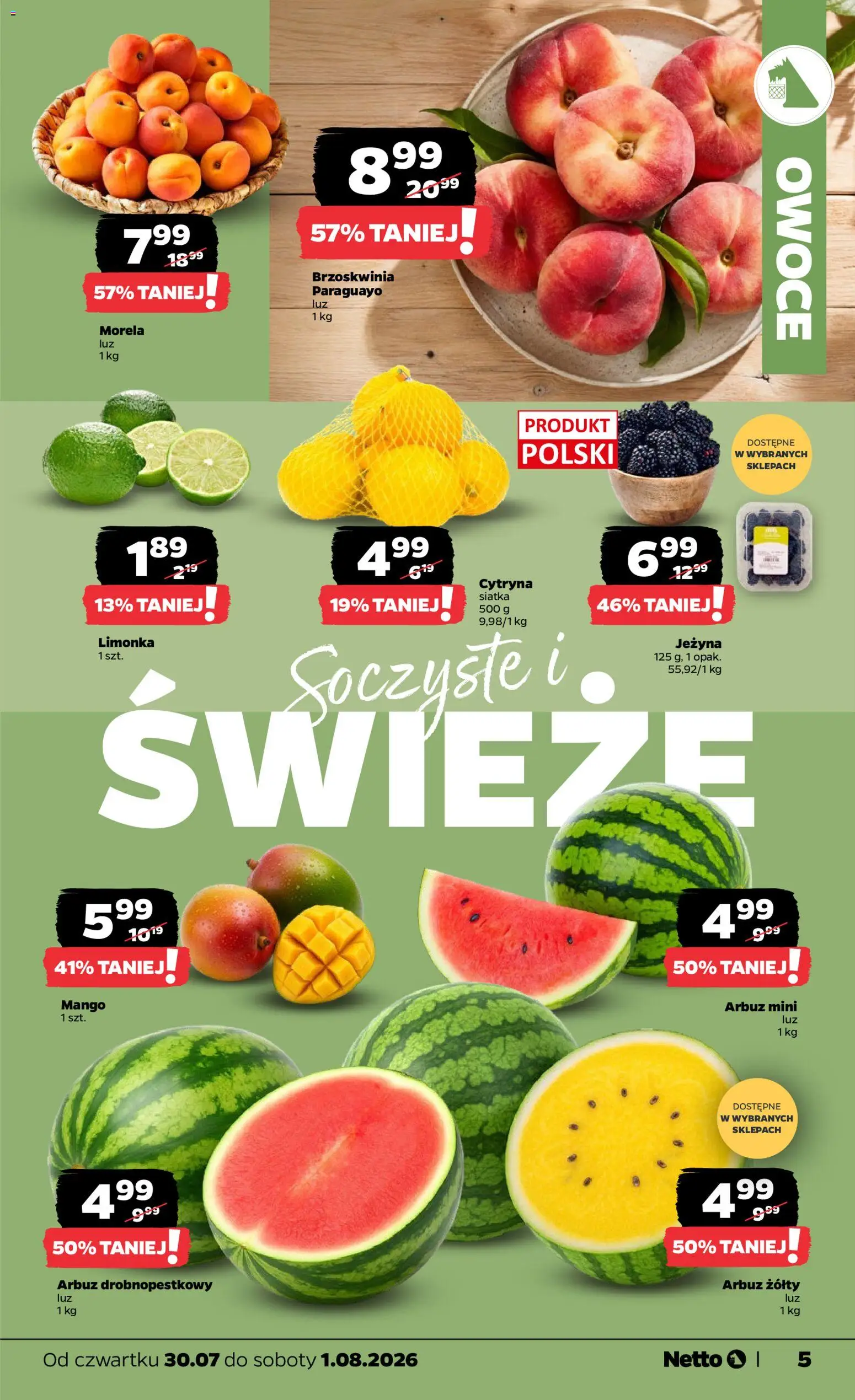 Netto gazetka od czwartku od 30.07.2026 | Strona: 5 | Produkty: Limonka, Arbuz, Siatka, Owoce