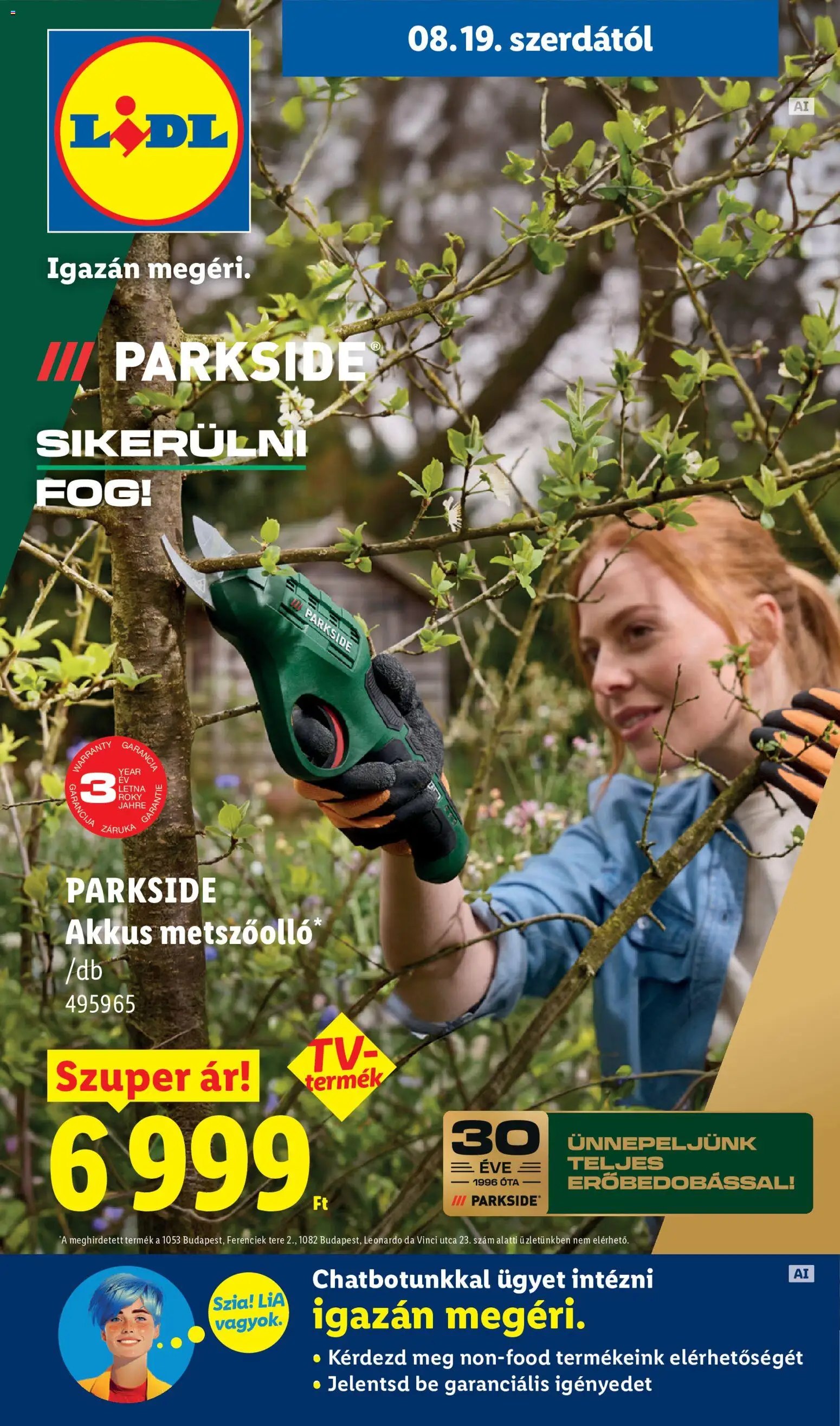 Lidl akciós ujság - amely érvényes a következő dátumtól: 2026.08.19. | Oldal: 1 | Termékek: Parkside, Metszőolló