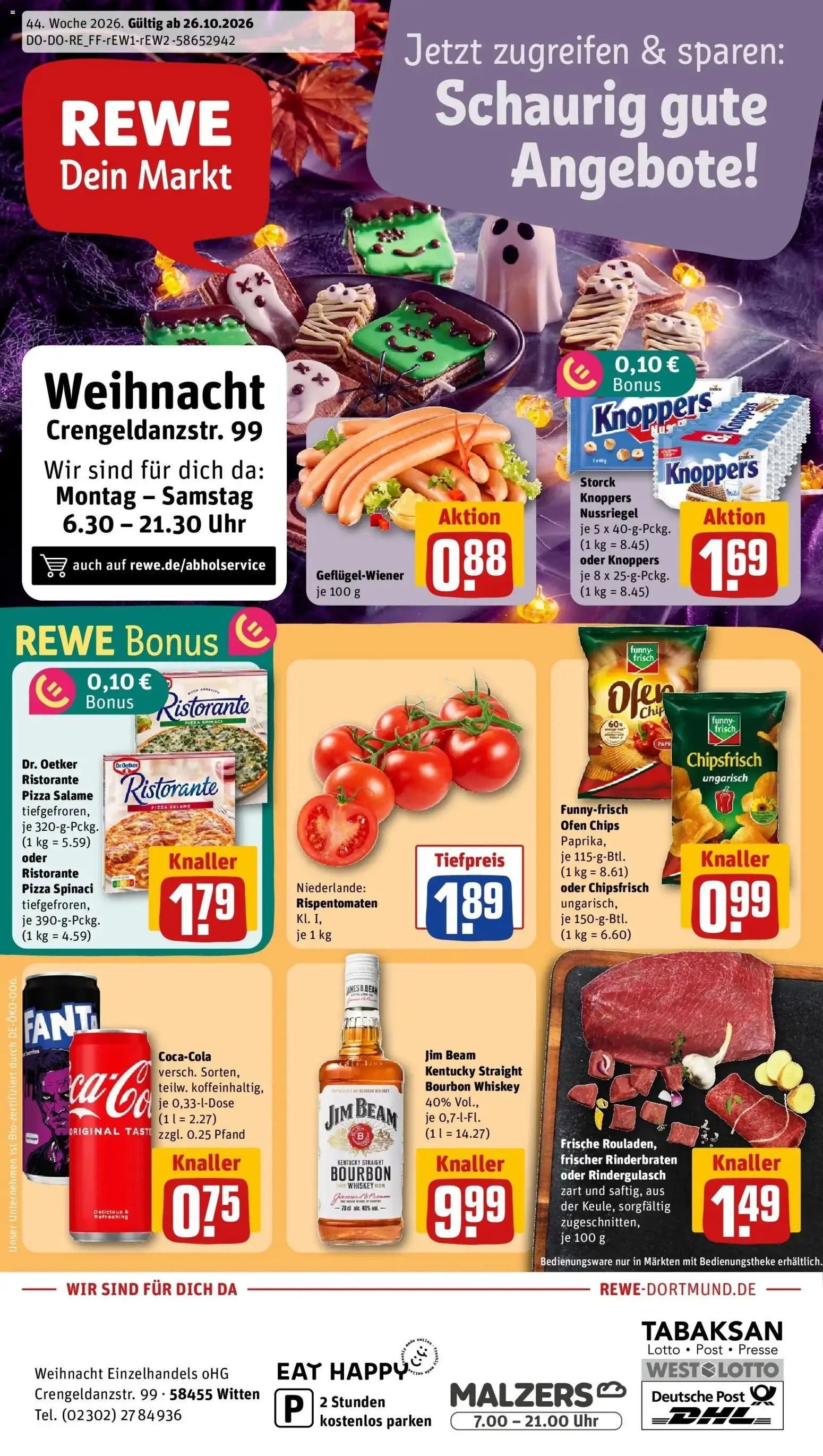 REWE Prospekt ab 26.10.2026 zum Blättern » Angebote | Seite: 1 | Produkte: Ristorante, Jim beam, Funny frisch, Knoppers