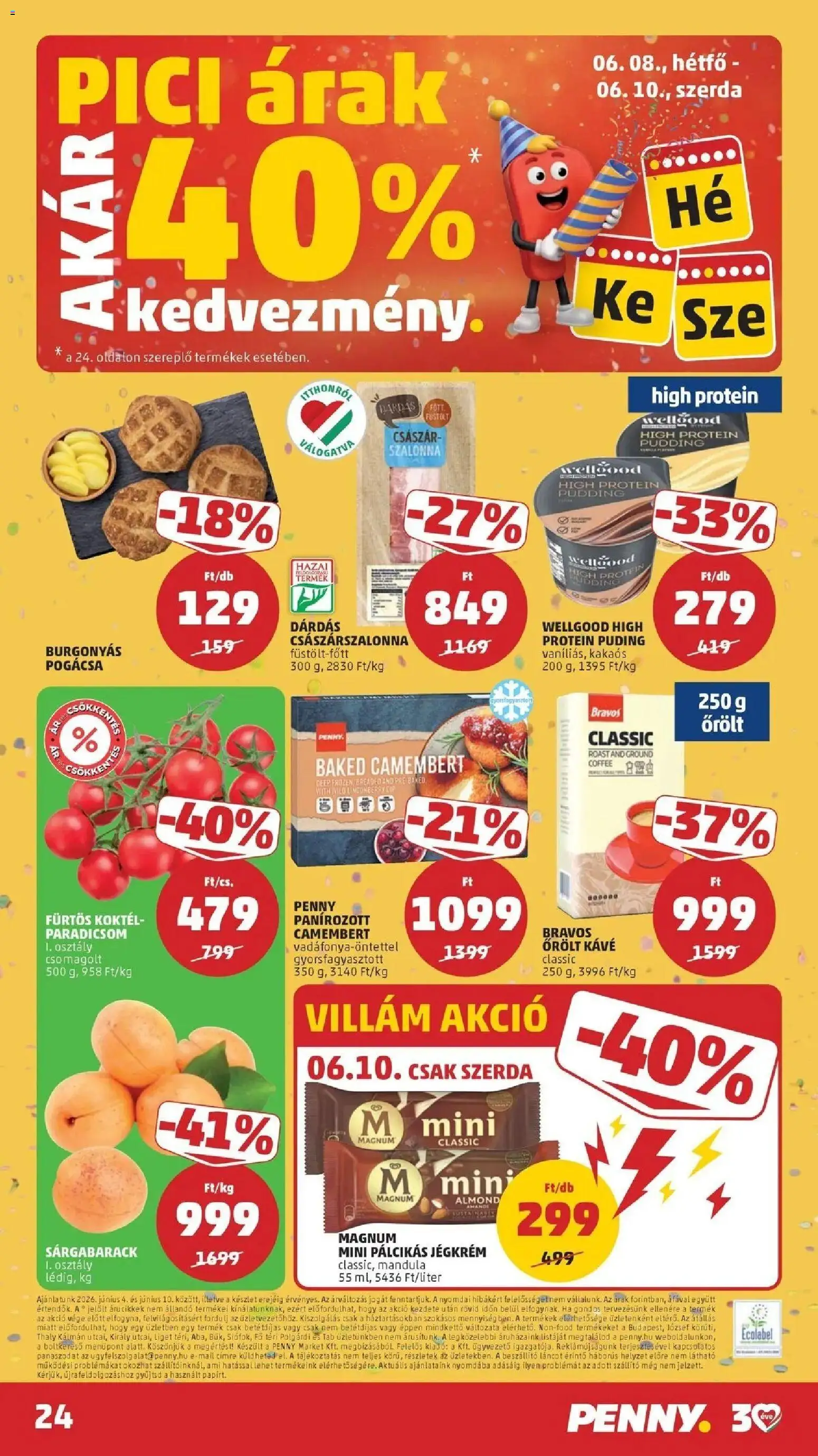 PENNY akciós ujság - amely érvényes a következő dátumtól: 2026.06.04. | Oldal: 24 | Termékek: Magnum, Sárgabarack, Protein, Őrölt kávé