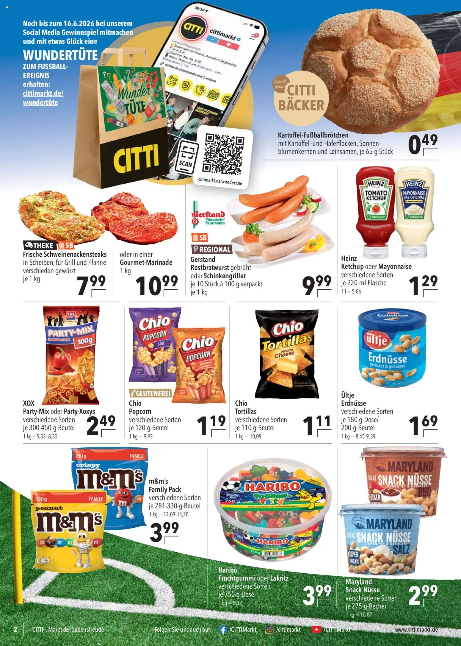 CITTI Markt Prospekt – gültig ab 10.06.2026 | Seite: 2 | Produkte: Erdnüsse, M&M's, Mayonnaise, Chio tortillas