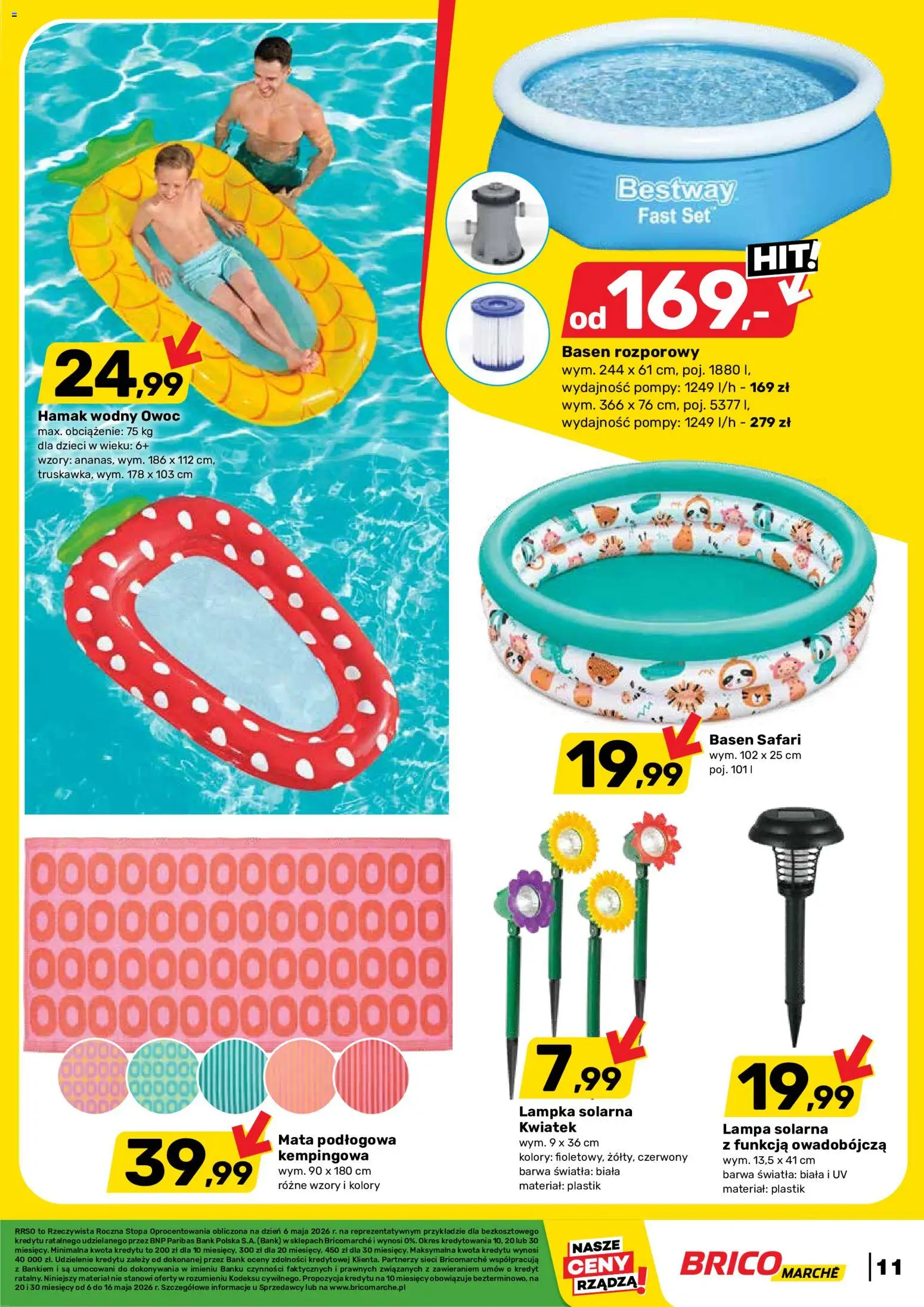 Brico Marché gazetka od 06.05.2026 | Strona: 11 | Produkty: Lampa solarna, Basen, Lampa, Hamak