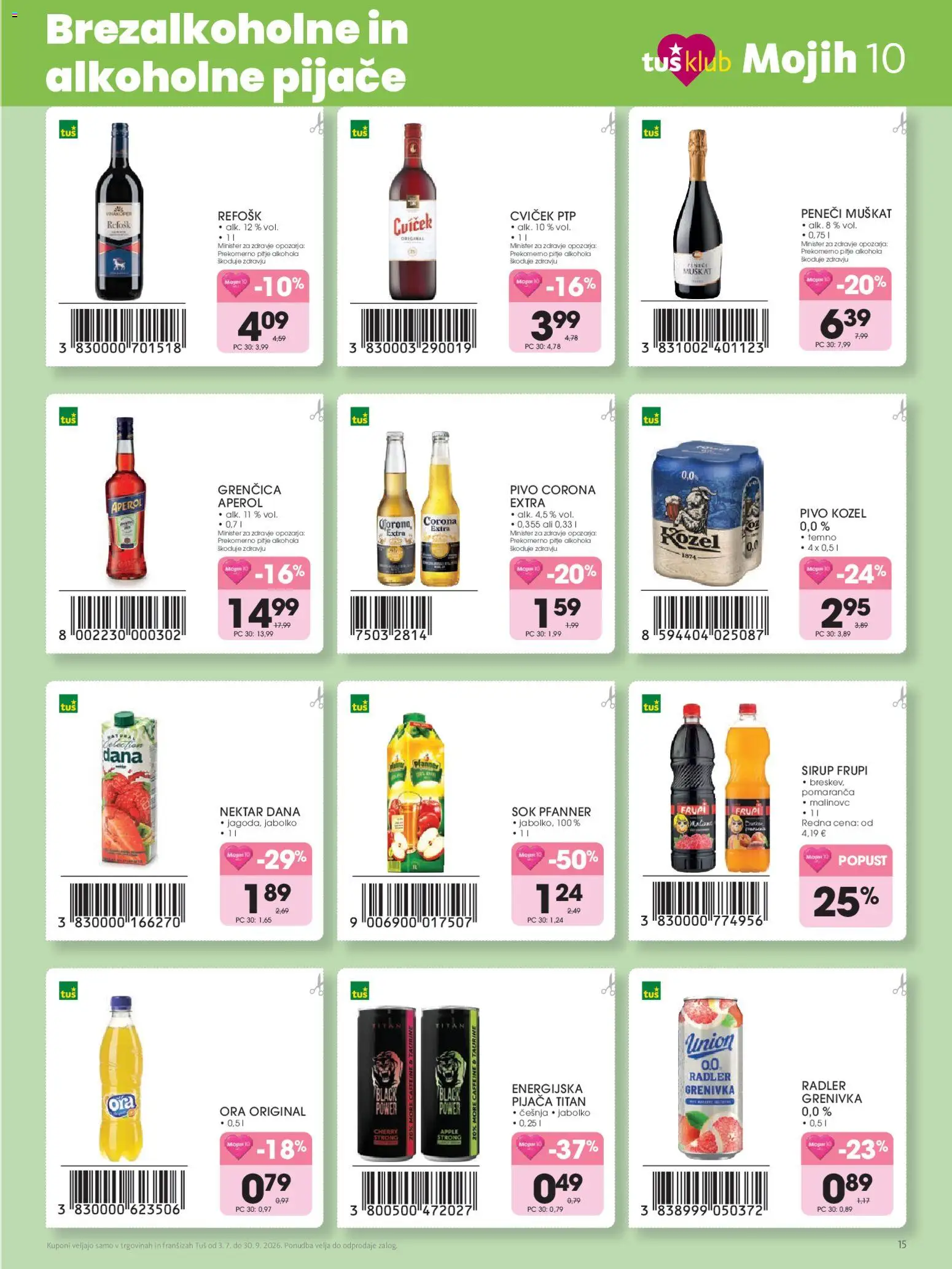 Novi Tuš katalog ponudbe – veljaven od 03.07.2026 | Stran: 15 | Izdelki: Sirup, Sok, Pivo, Grenivka