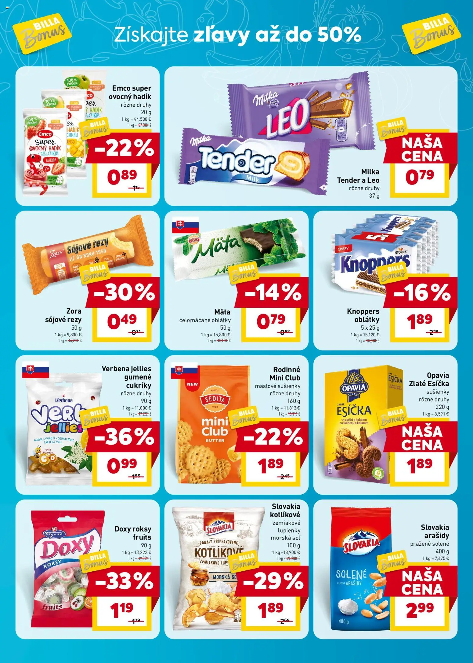 Nové Billa akcie – leták je platný od 24.06.2026 | Strana: 5 | Produkty: Cukríky, Milka, Soľ, Arašidy