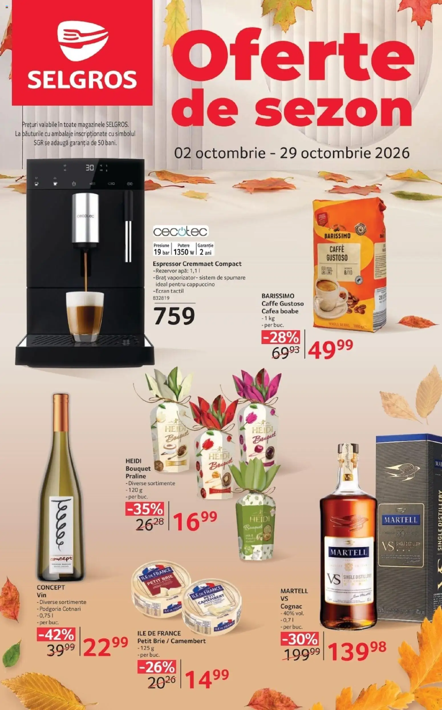 Noul catalog Selgros – valabil de la 02.10.2026 | Pagină: 1 | Produse: Espressor, Praline, Cafea, Apă