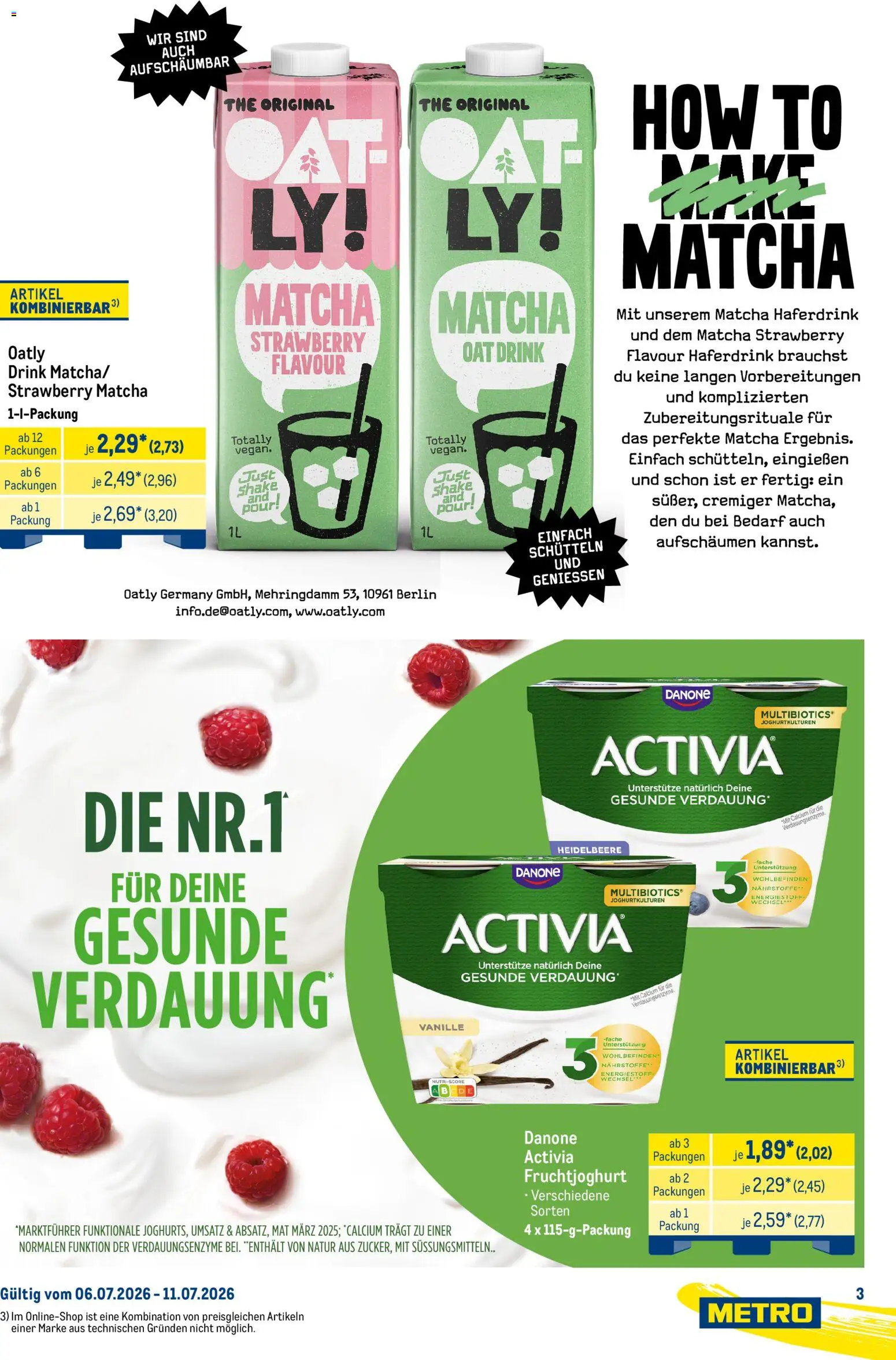 Metro Starke Marken – gültig ab 06.07.2026 | Seite: 3 | Produkte: Activia, Danone activia, Fruchtjoghurt, Haferdrink