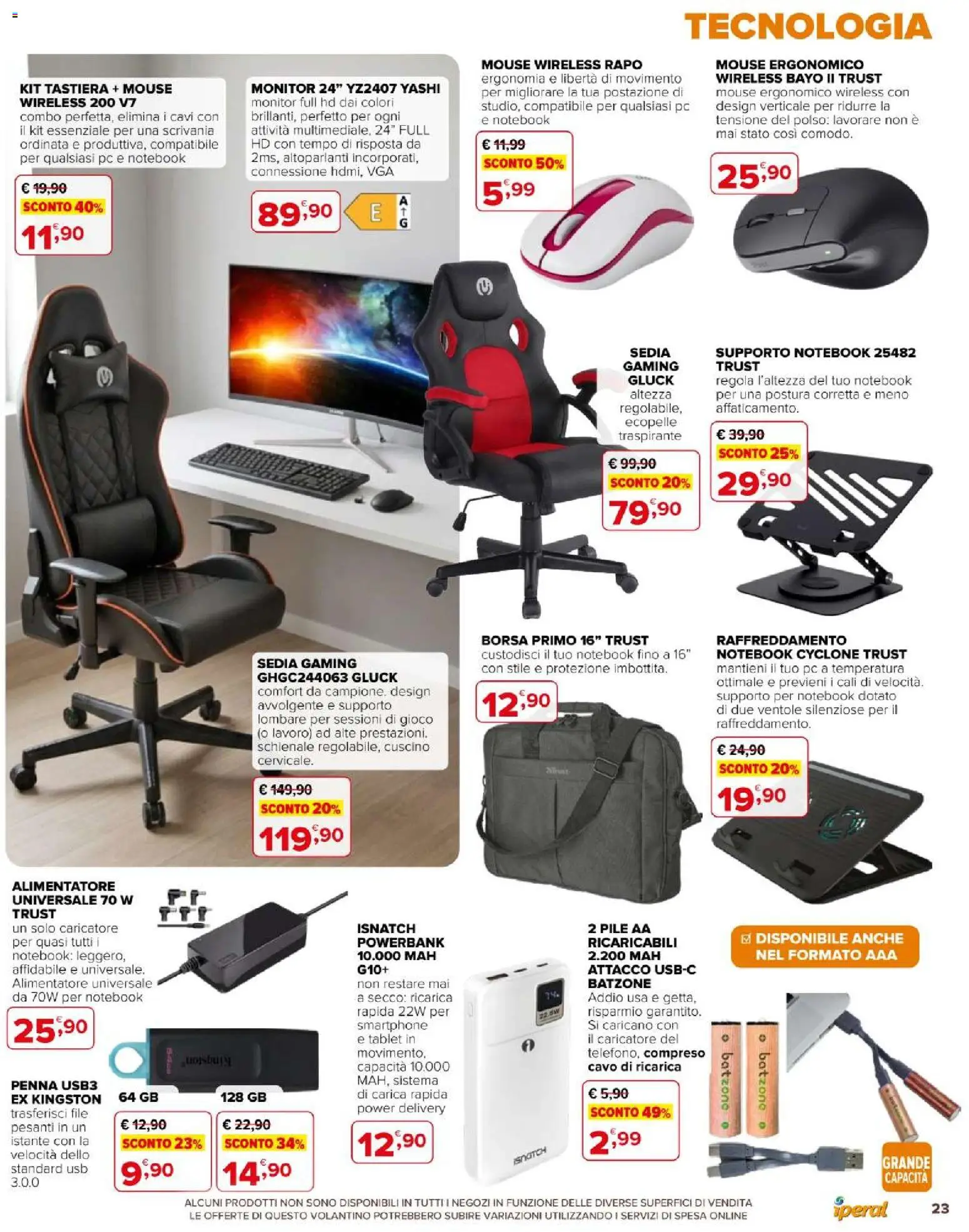 Volantino Iperal del 15/07/2026 | Pagina: 23 | Prodotti: Tastiera, USB, Sedia, Scrivania