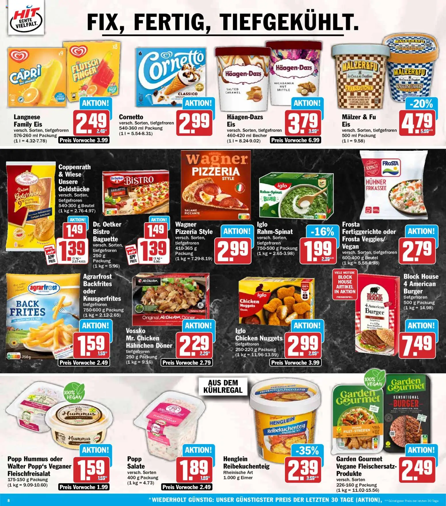 HIT Prospekt – gültig ab 06.07.2026 | Seite: 8 | Produkte: Langnese, Burger, Frosta, Fertiggerichte