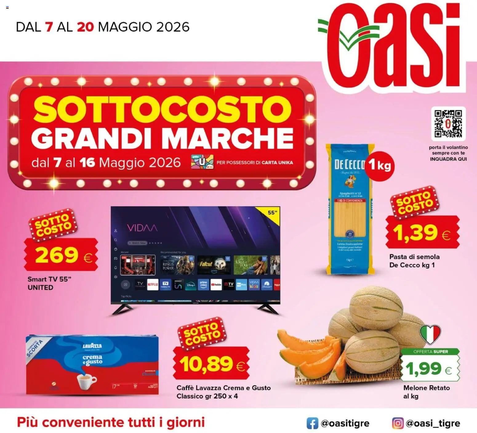 Volantino Oasi del 07.05.2026 | Pagina: 1 | Prodotti: Crema, Caffè, Pasta, Melone