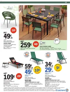 Brico E.Leclerc - Prévisualisation de Brico E.Leclerc - Jardi Plein air special valide à partir de 14.04.2026 | Page: 17 | Produits: Table extensible, Fauteuil, Table, Chilienne