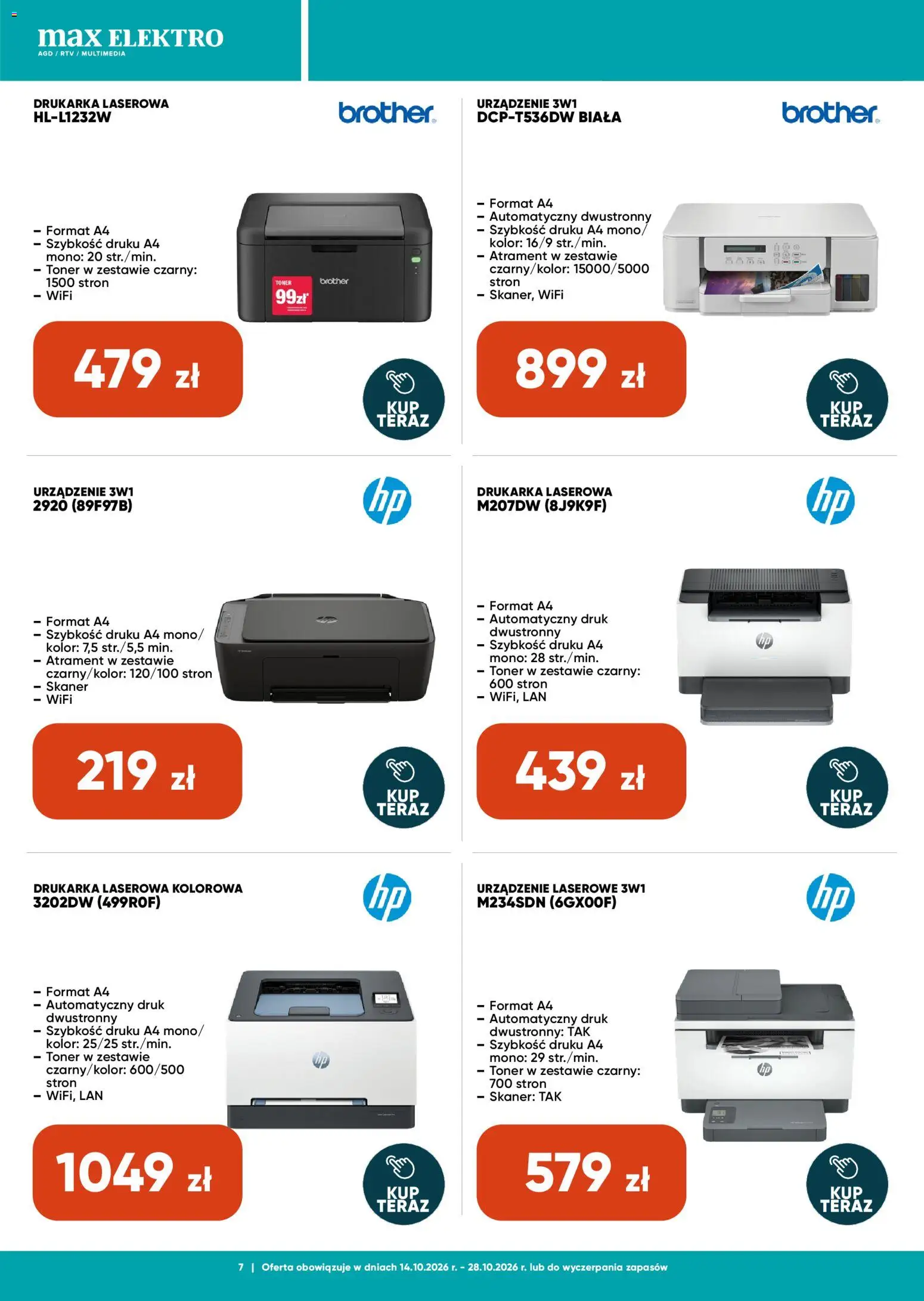 Max elektro gazetka od 14.10.2026 | Strona: 7 | Produkty: Drukarka, Toner, Skaner