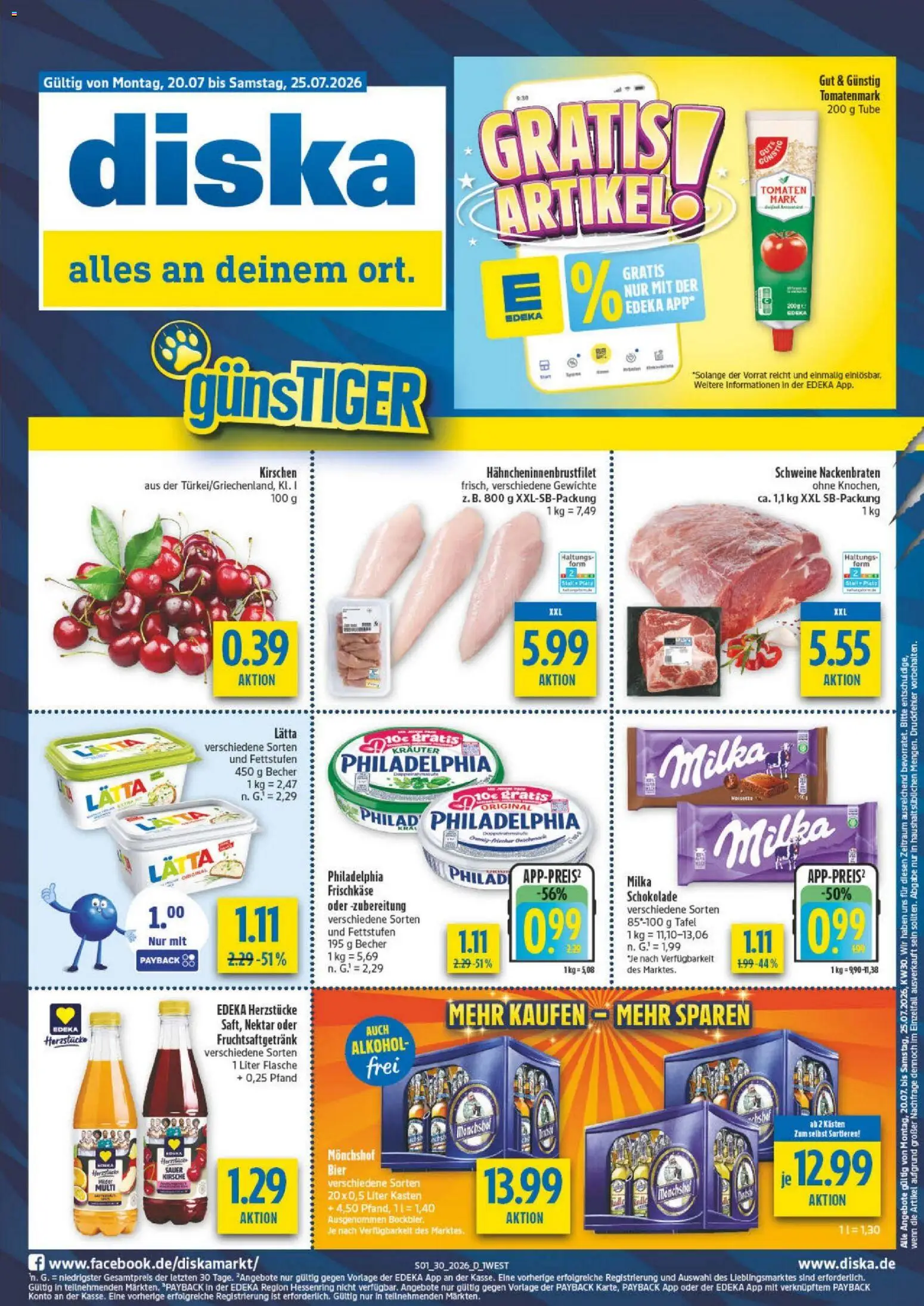 Diska - Diska Angebote Bayern KW30 – gültig ab 20.07.2026 | Seite: 1 | Produkte: Monchshof, Tomaten, Kirschen, Frischkase