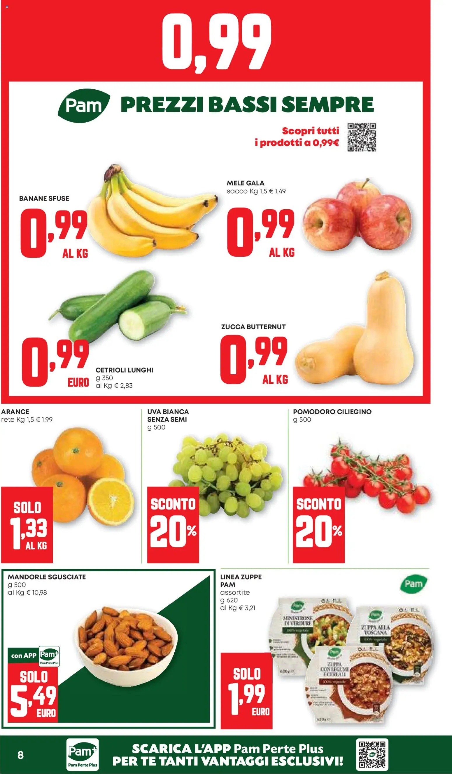 Volantino PAM del 24/09/2026 | Pagina: 8 | Prodotti: Tè, Pomodoro, Mandorle, Zucca butternut