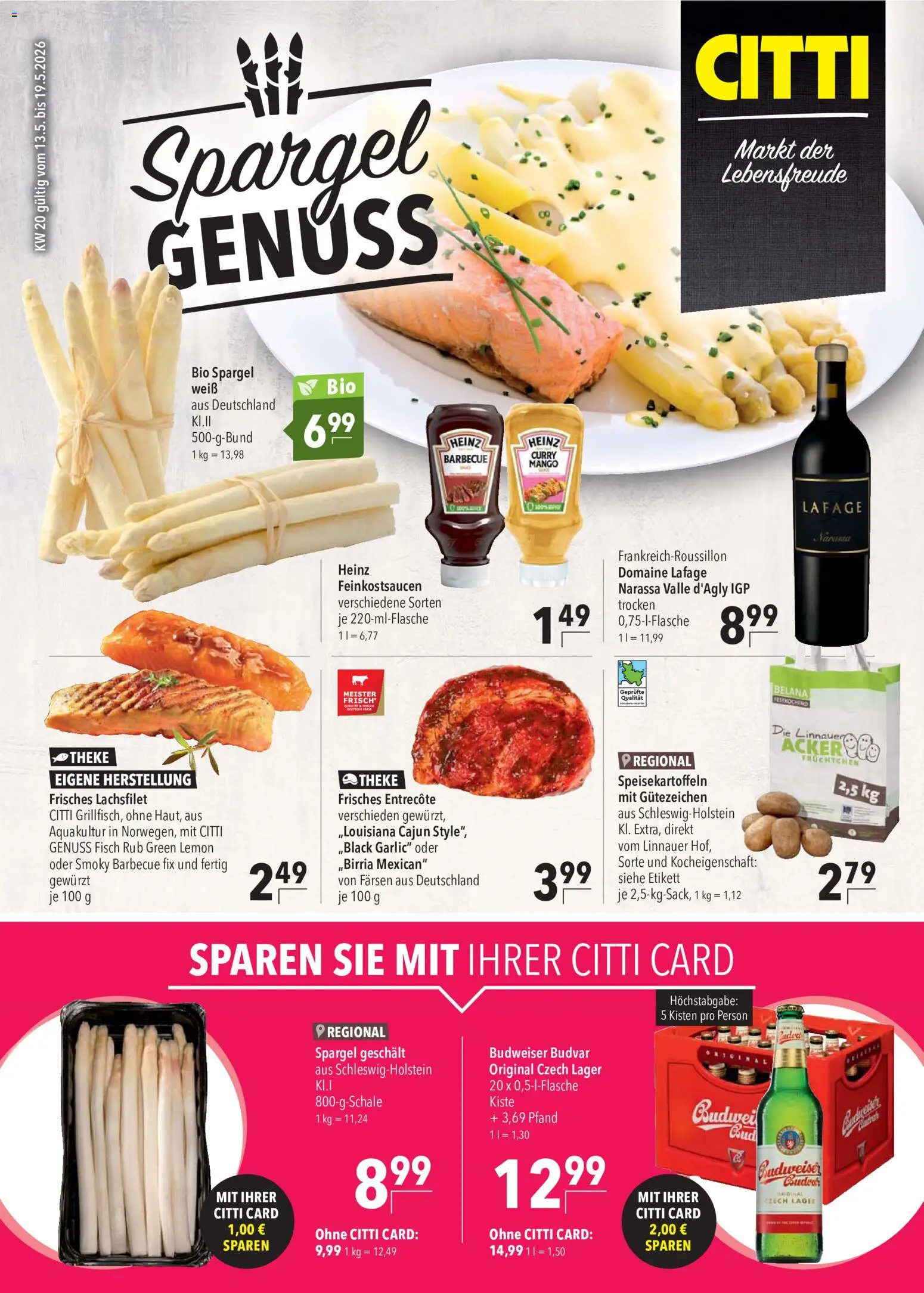 CITTI Markt Prospekt 	 – gültig ab 13.05.2026 | Seite: 1 | Produkte: Entrecote, Spargel, Mango, Budweiser