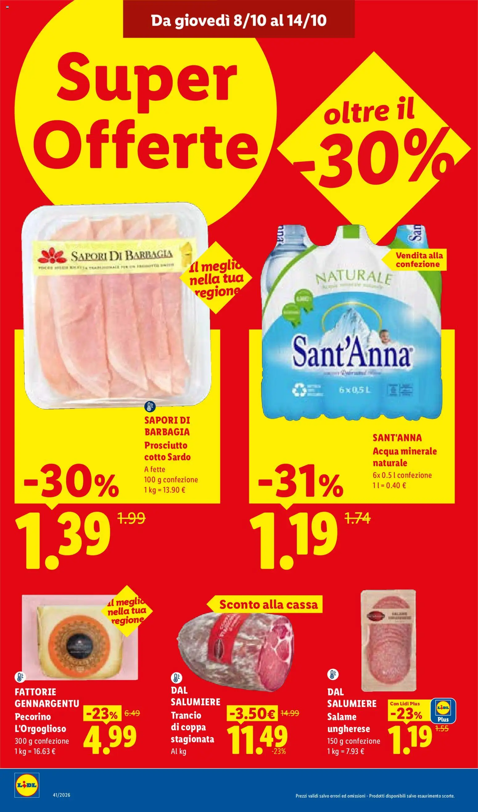 Volantino Lidl del 08/10/2026 | Pagina: 10 | Prodotti: Prosciutto Cotto, Salame, Acqua, Acqua minerale
