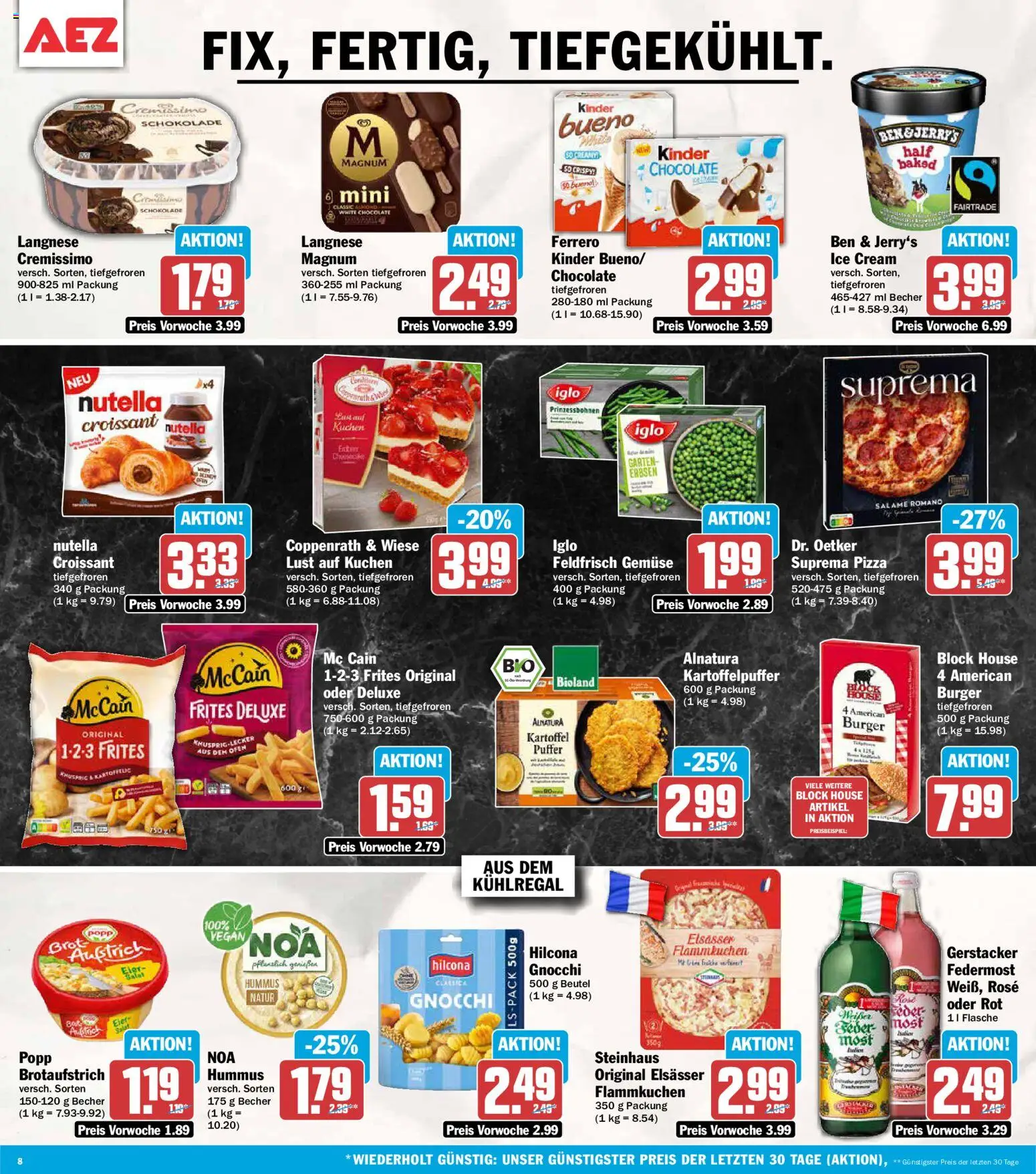 AEZ Prospekt – gültig ab 31.08.2026 | Seite: 8 | Produkte: Gnocchi, Langnese, Nutella, Kuchen