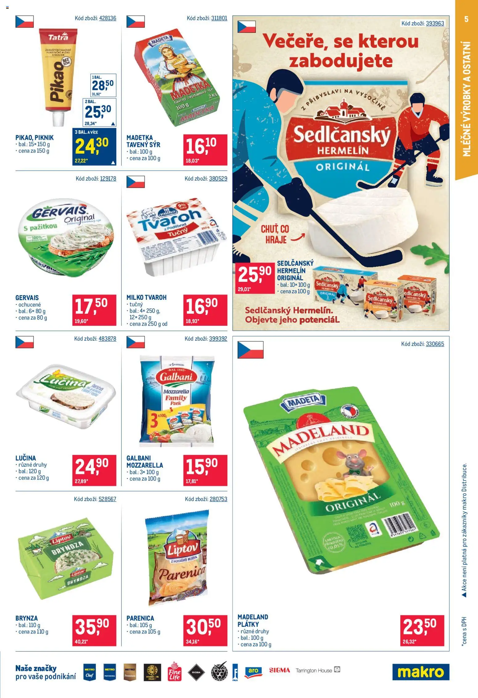 Makro leták - Maloobchod od 06.05.2026 | Strana: 5 | Produkty: Tavený sýr, Sedlčanský Hermelín, Hermelín, Mozzarella