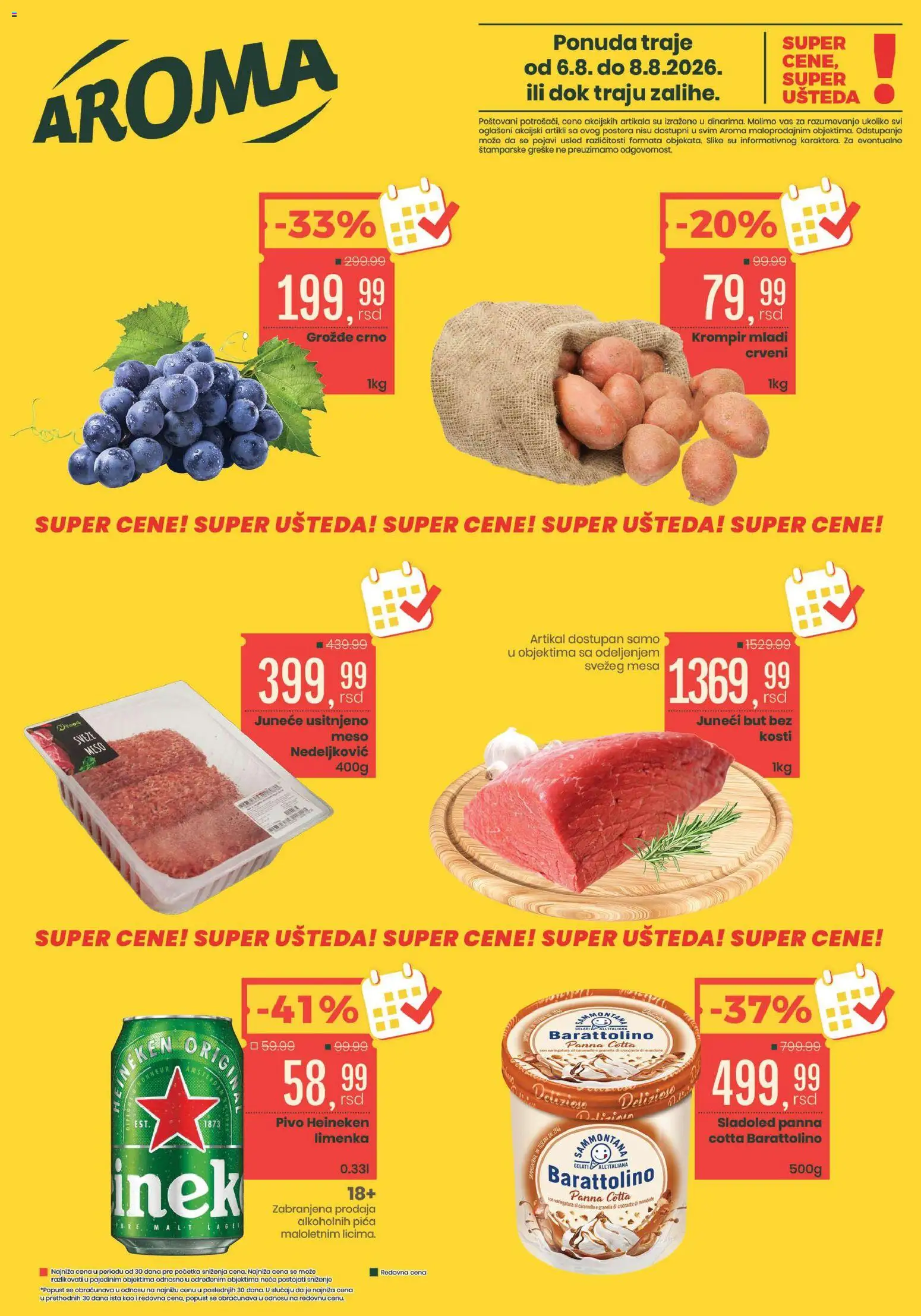 Aroma Market katalog - važi od 06.08.2026 | Strana: 1 | Proizvode: Heineken, Krompir, Pica, Pivo