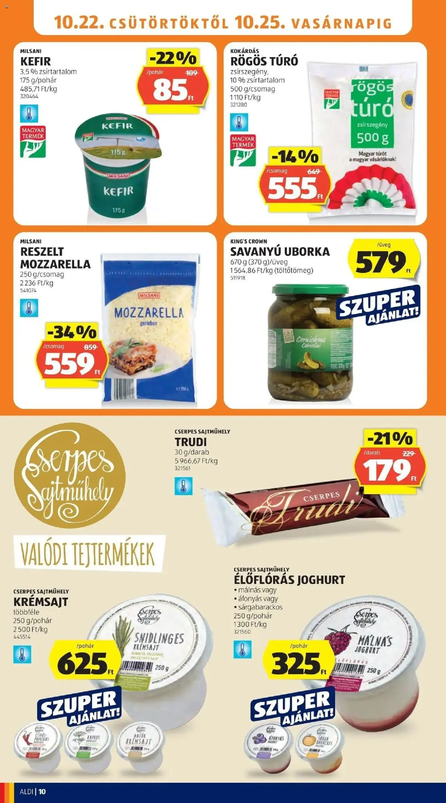 Aldi akciós ujság - amely érvényes a következő dátumtól: 2026.10.17. | Oldal: 10 | Termékek: Kefir, Sajt, Joghurt, Uborka