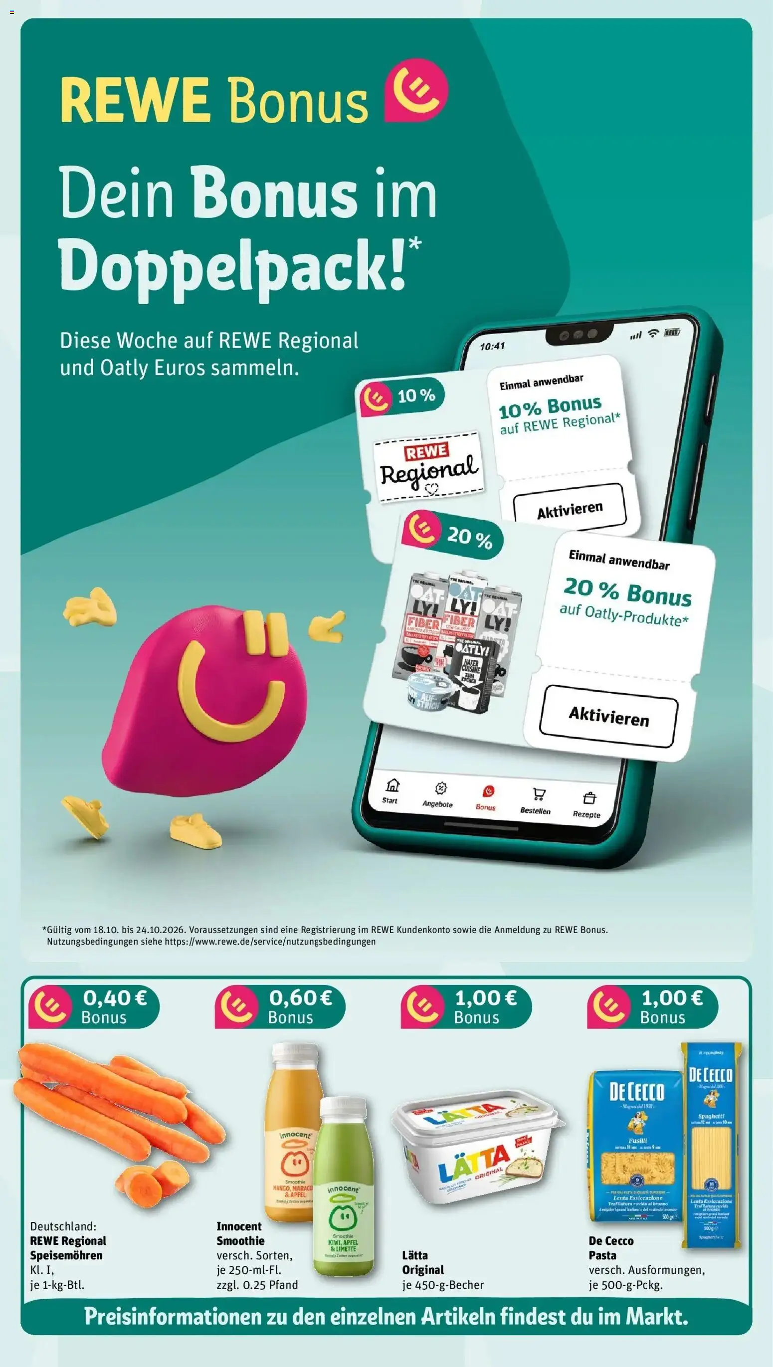REWE Prospekt ab 19.10.2026 zum Blättern » Angebote | Seite: 3 | Produkte: Spaghetti, Äpfel, Oatly, Lätta